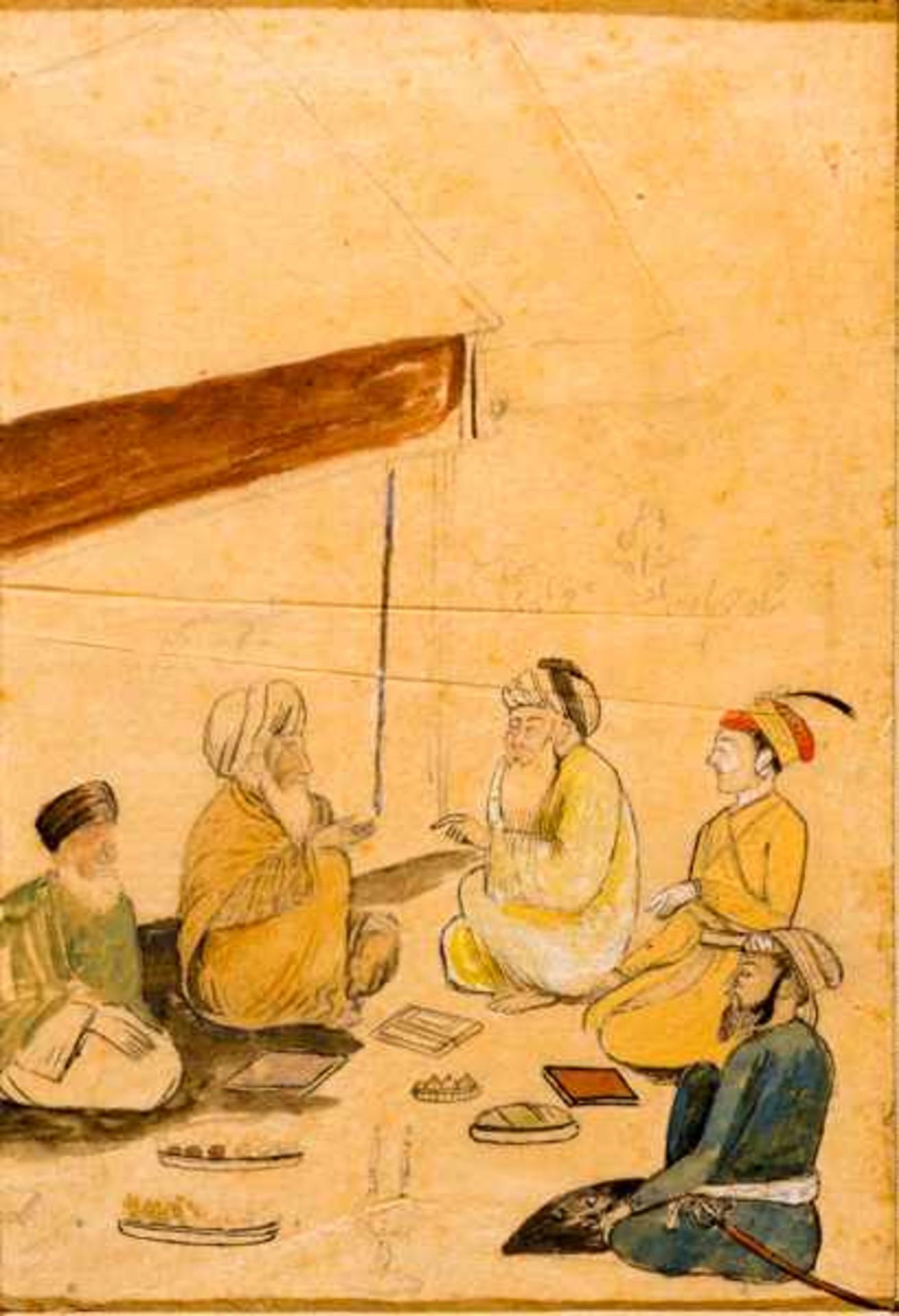 NOBLE AND MULLAS CONVERSING Paint on paper. India, late 18th cent.This colorful sketch in Mogul