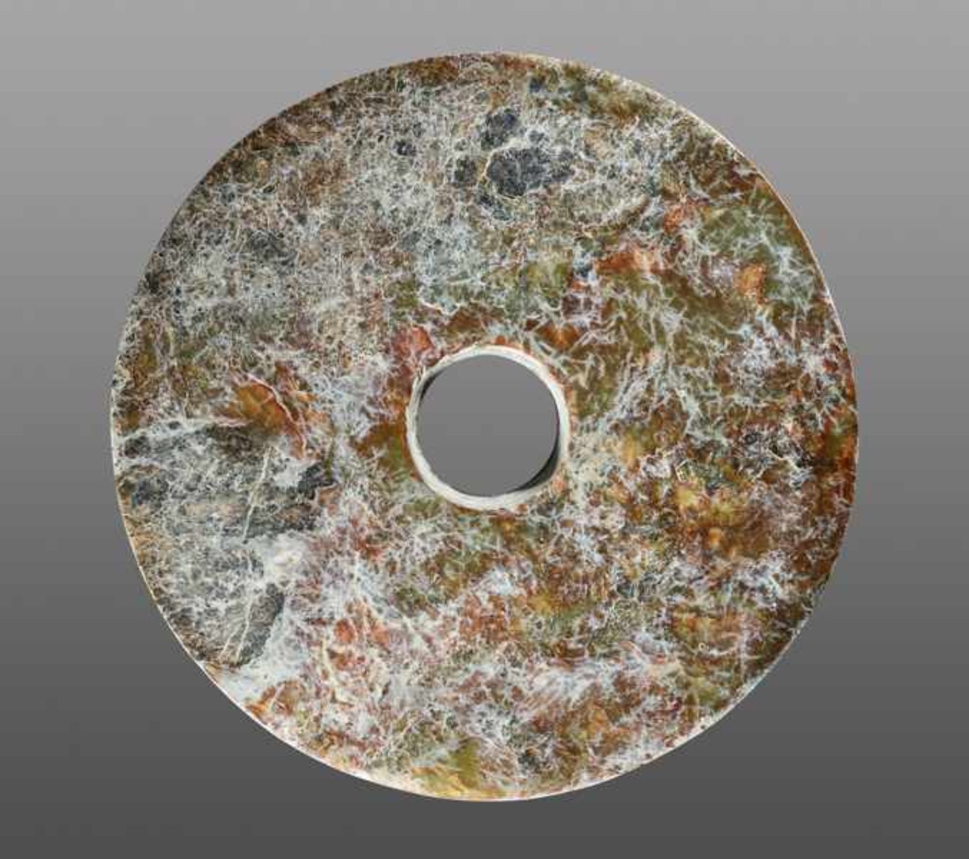 LARGE BI-DISC Jade. China, neolithic Liangzhu culture, ca. 3300-2200 BCA particularly attractive,