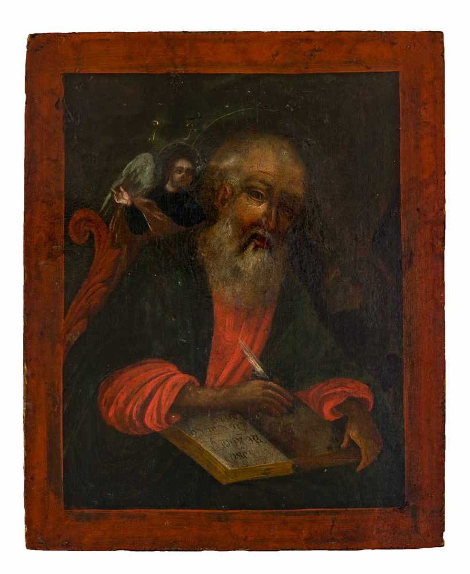 *Hl. Evangelist Johannes Russische Ikone mit vergoldetem Silberoklad (333 g), 18. Jh. 36 x 29,5 cm - Bild 3 aus 4