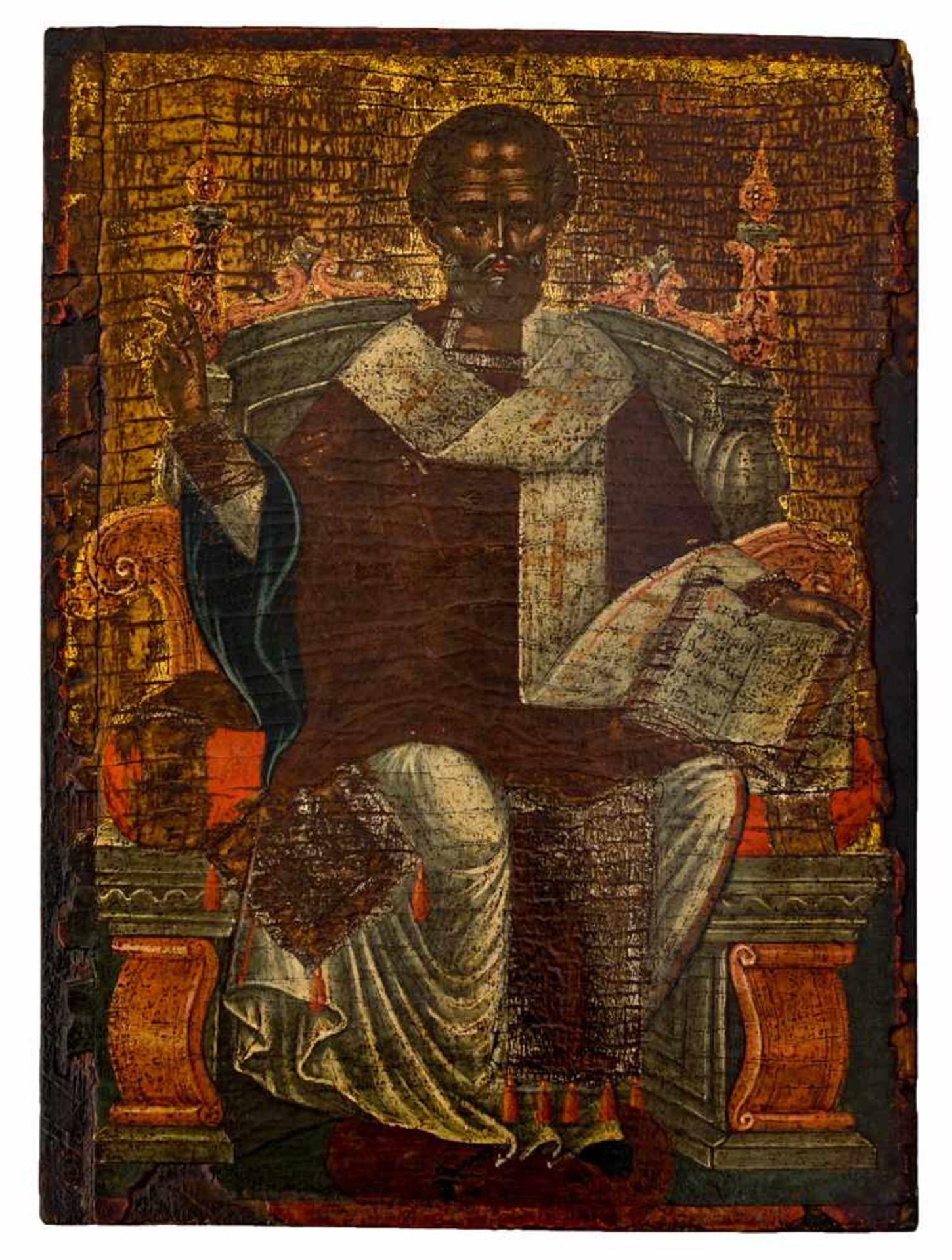 *Hl. Nikolaus Griechische Ikone, 17. Jh. 39 x 28,5 cm Provenienz: Amerikanische Privatsammlung