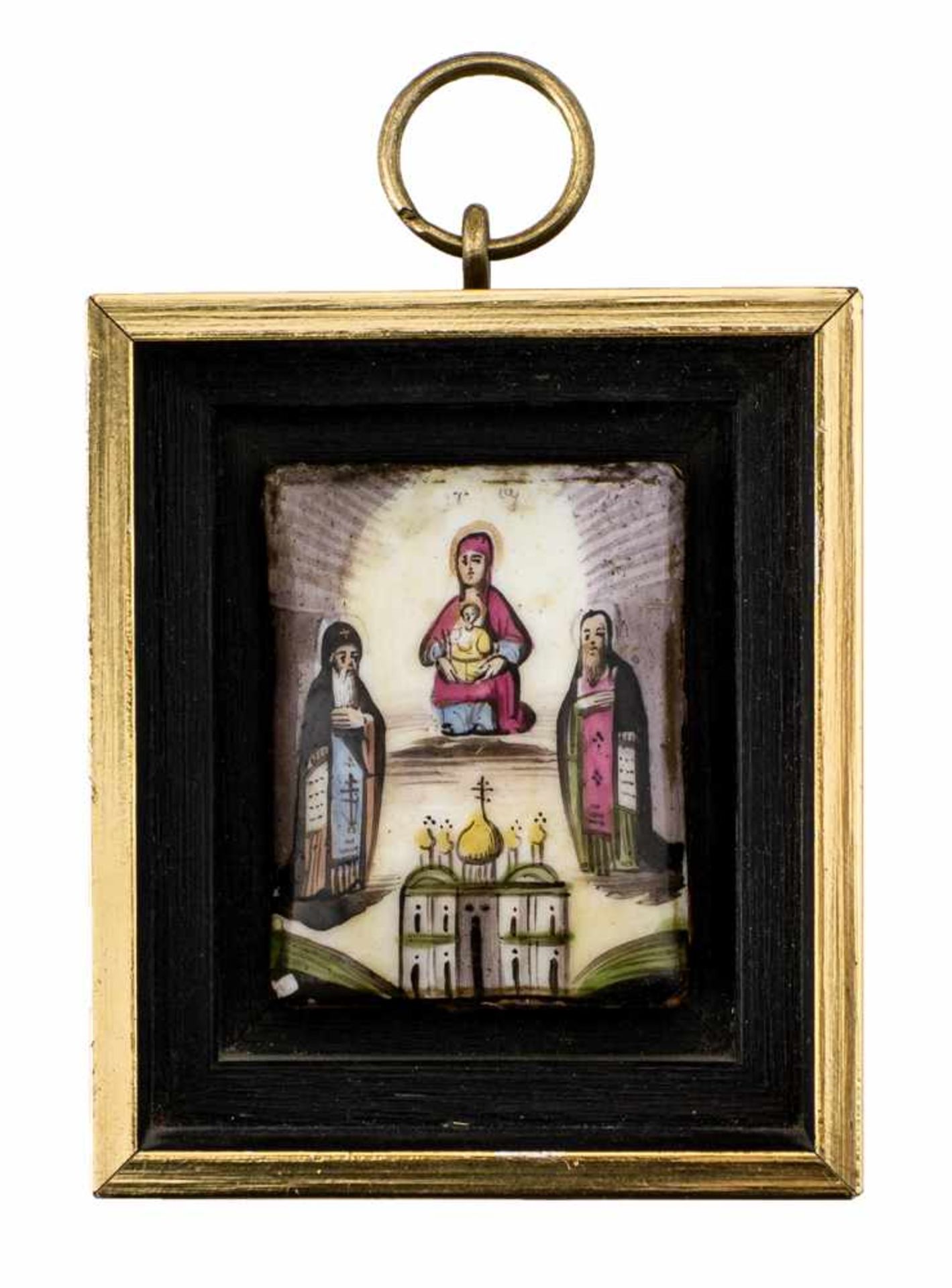 *Gottesmutter vom Kiever Höhlenkloster (Petscherskaja) Russisches Finifti, 19. Jh. 6 x 4,5 cm (mit
