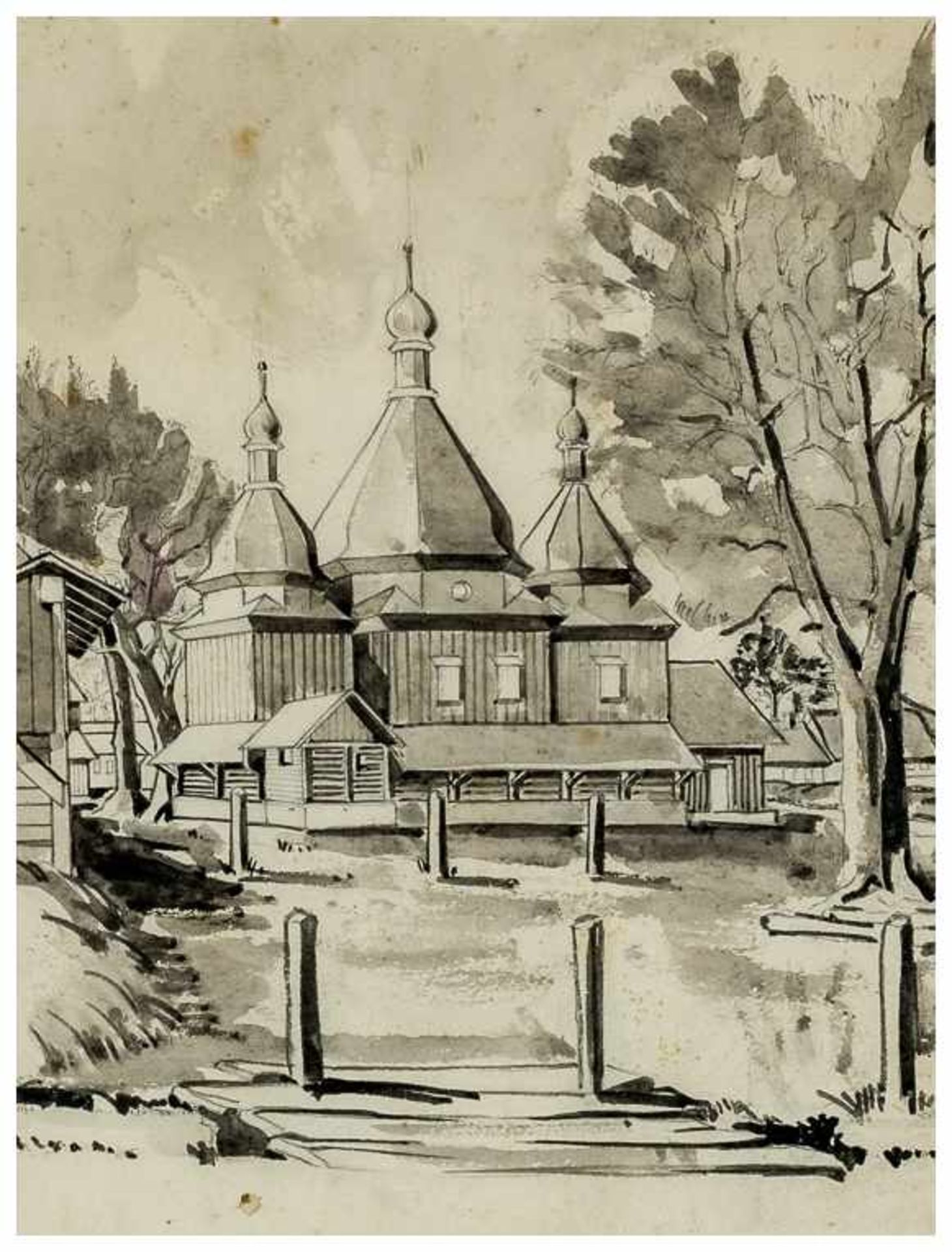 Russische Kirche Aquarell (?), 20. Jh. Bildgrösse: ca. 22 x 16,5 cm, Rahmen: ca. 32 x 26 cm