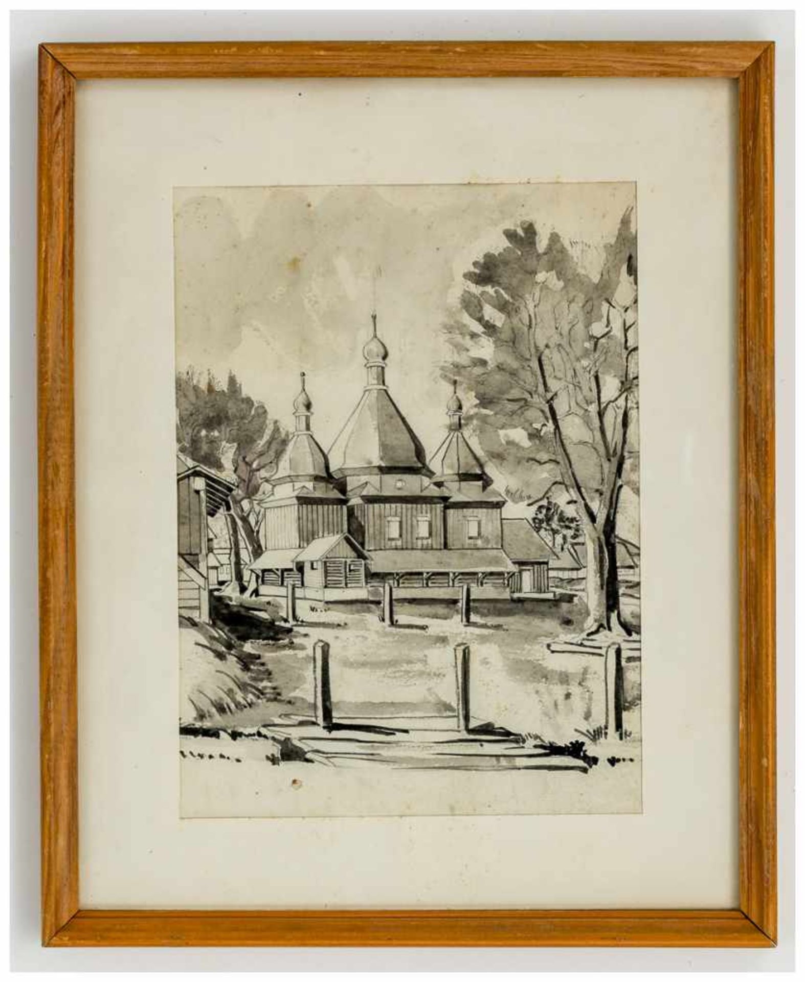 Russische Kirche Aquarell (?), 20. Jh. Bildgrösse: ca. 22 x 16,5 cm, Rahmen: ca. 32 x 26 cm - Bild 2 aus 2