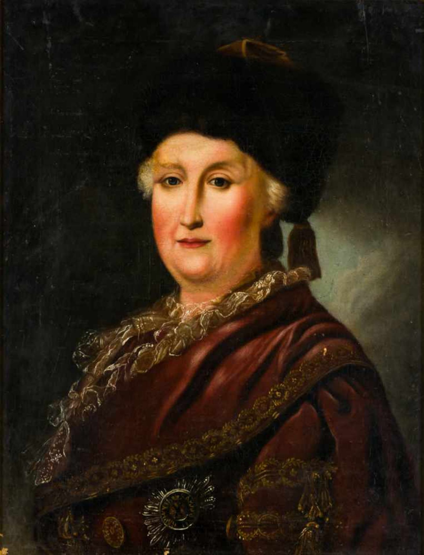 Michail Schibanow (1764 - 1785), Umkreis Portrait Kaiserin Katherina der Grossen in Reisekleidung Öl