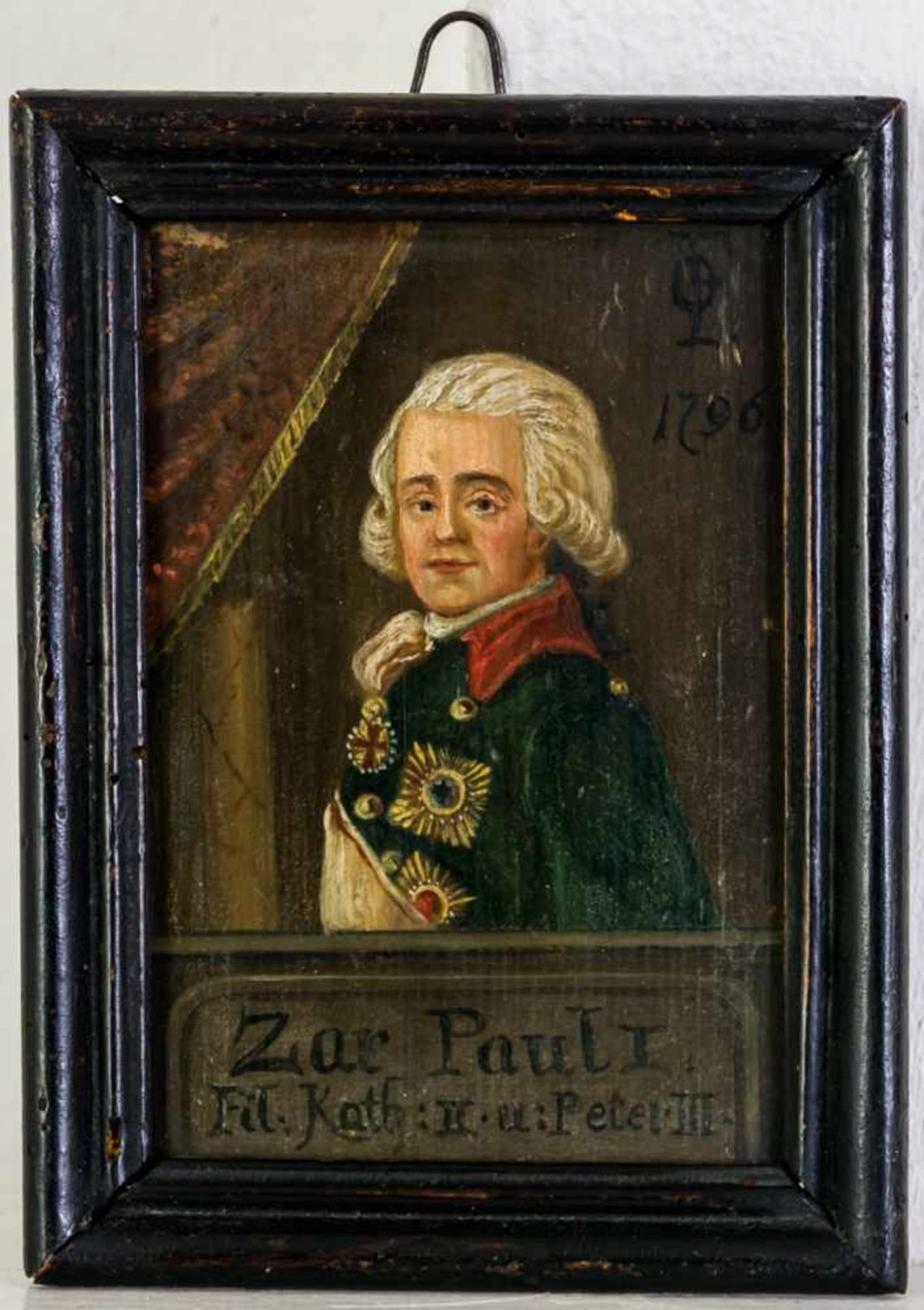 Zar Paul I. Öl /Holz, datiert 1796 14 x 9,7 cm (Rahmen: 16,5 x 12 cm) Provenienz: Süddeutsche - Bild 2 aus 2