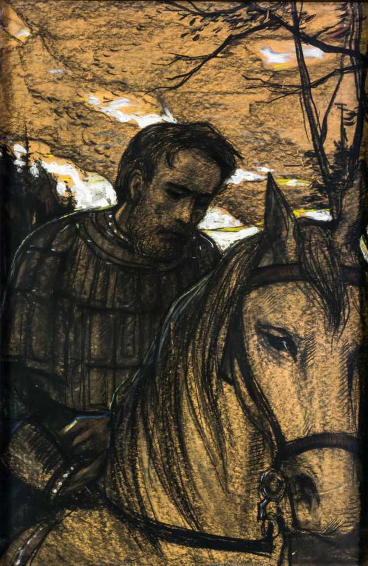 Ilya Glazunow (1930 - 2017) Bojare zu Pferd Kreidezeichnung auf Papier, signiert und datiert 1971