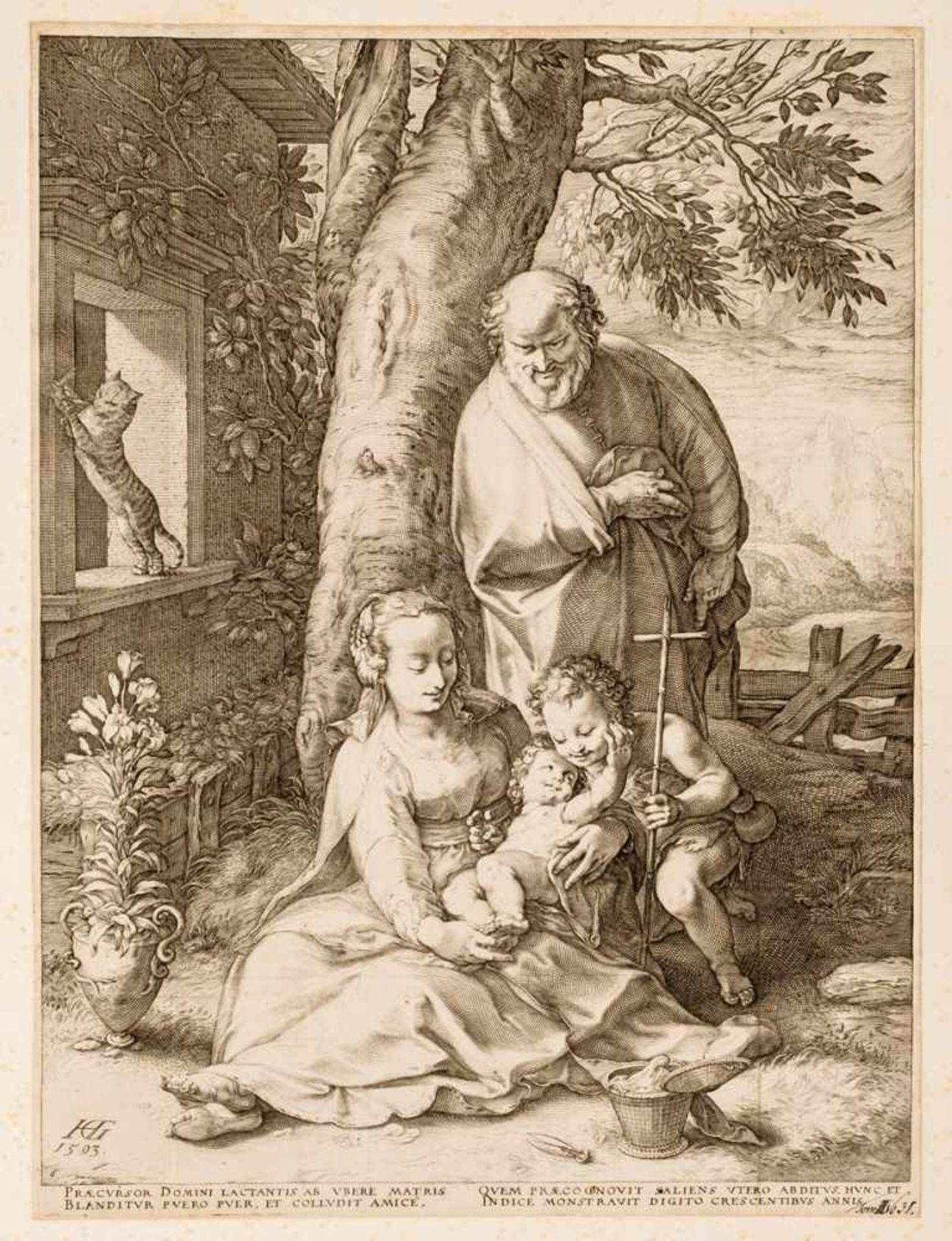 Hendrick Goltzius (1558-1617) Hl. Familie Kupferstich, datiert 1593 47,9 x 35,2 cm Der Kupferstich