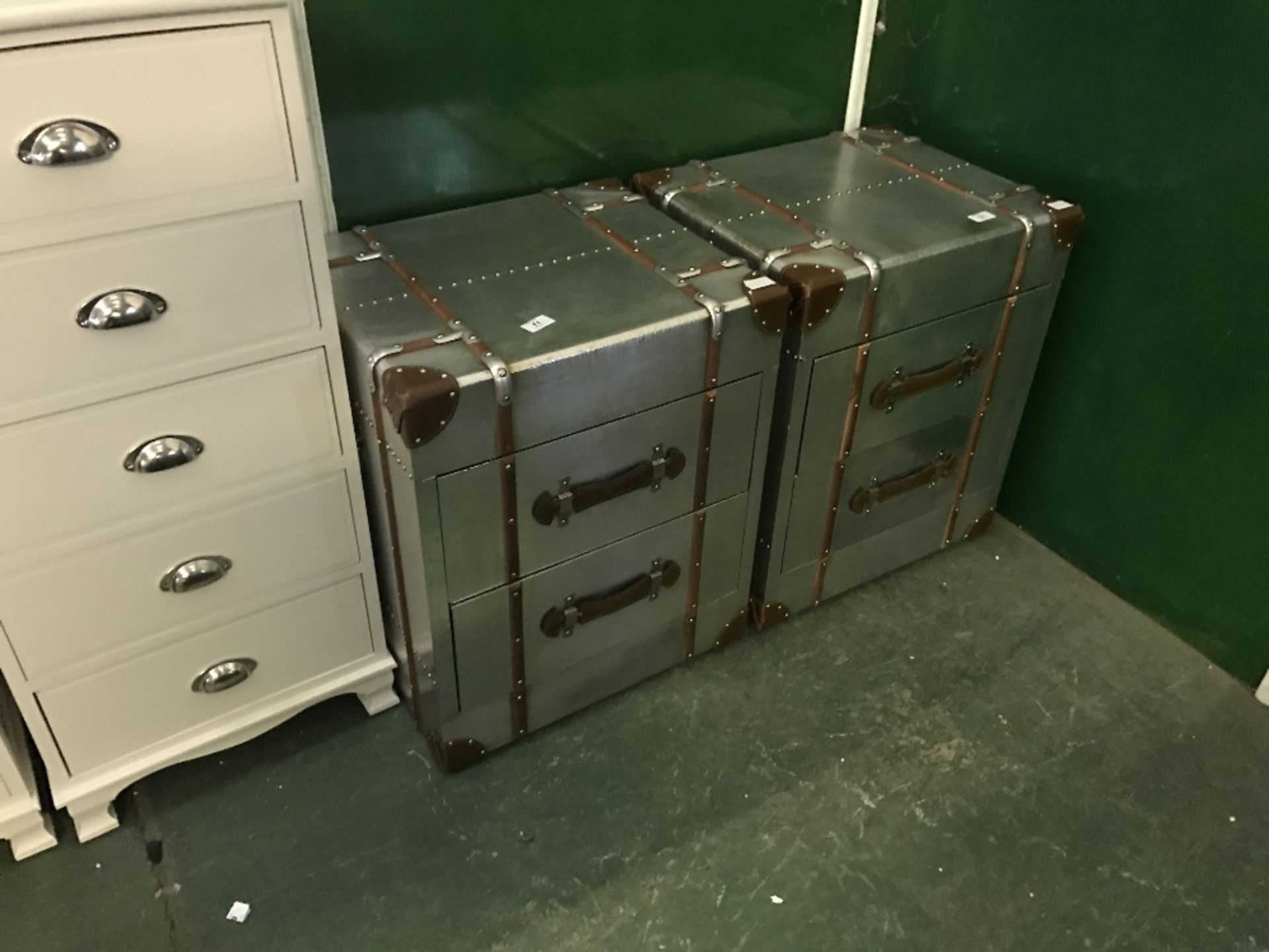 ALUMINIUM AND LEATHER 2 DRAWER BEDSIDE (2)