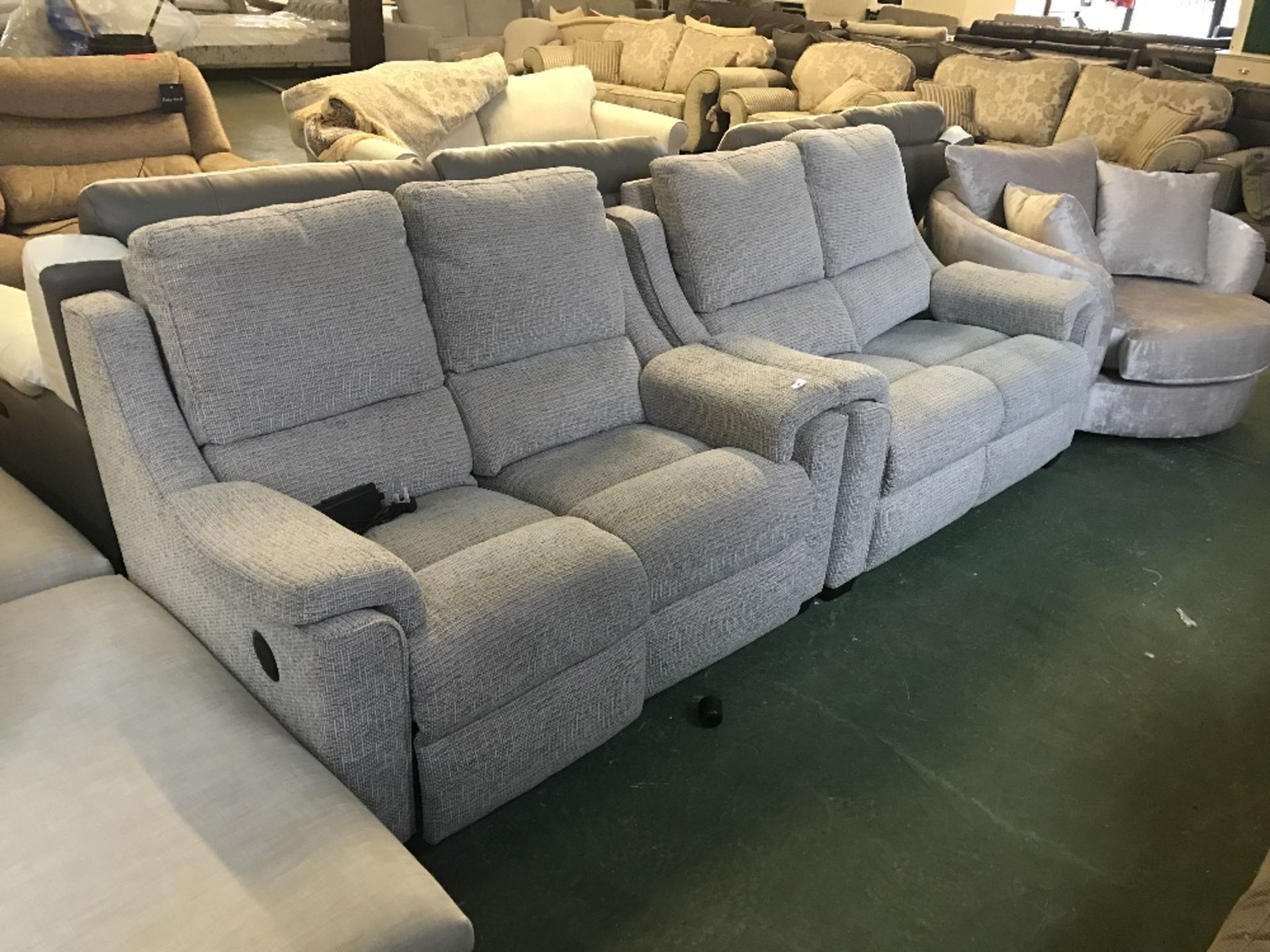 GREY ELECTRIC RECLINING 2 SEATER SOFA AND FIXED 2