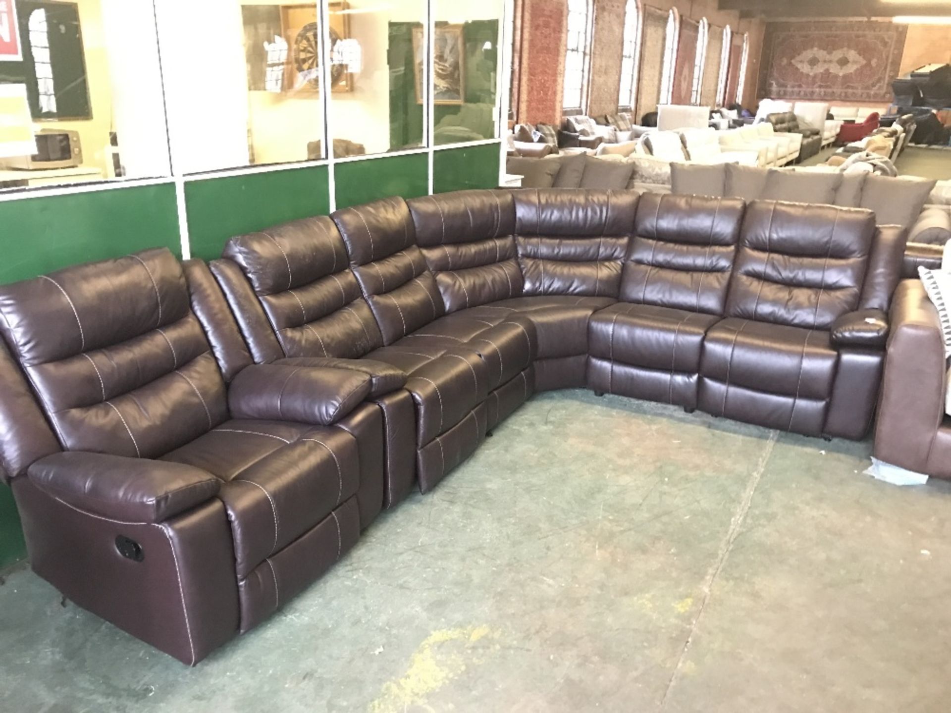 BROWN LEATHER WITH WHITE STITCH ELECTRIC RECLINING