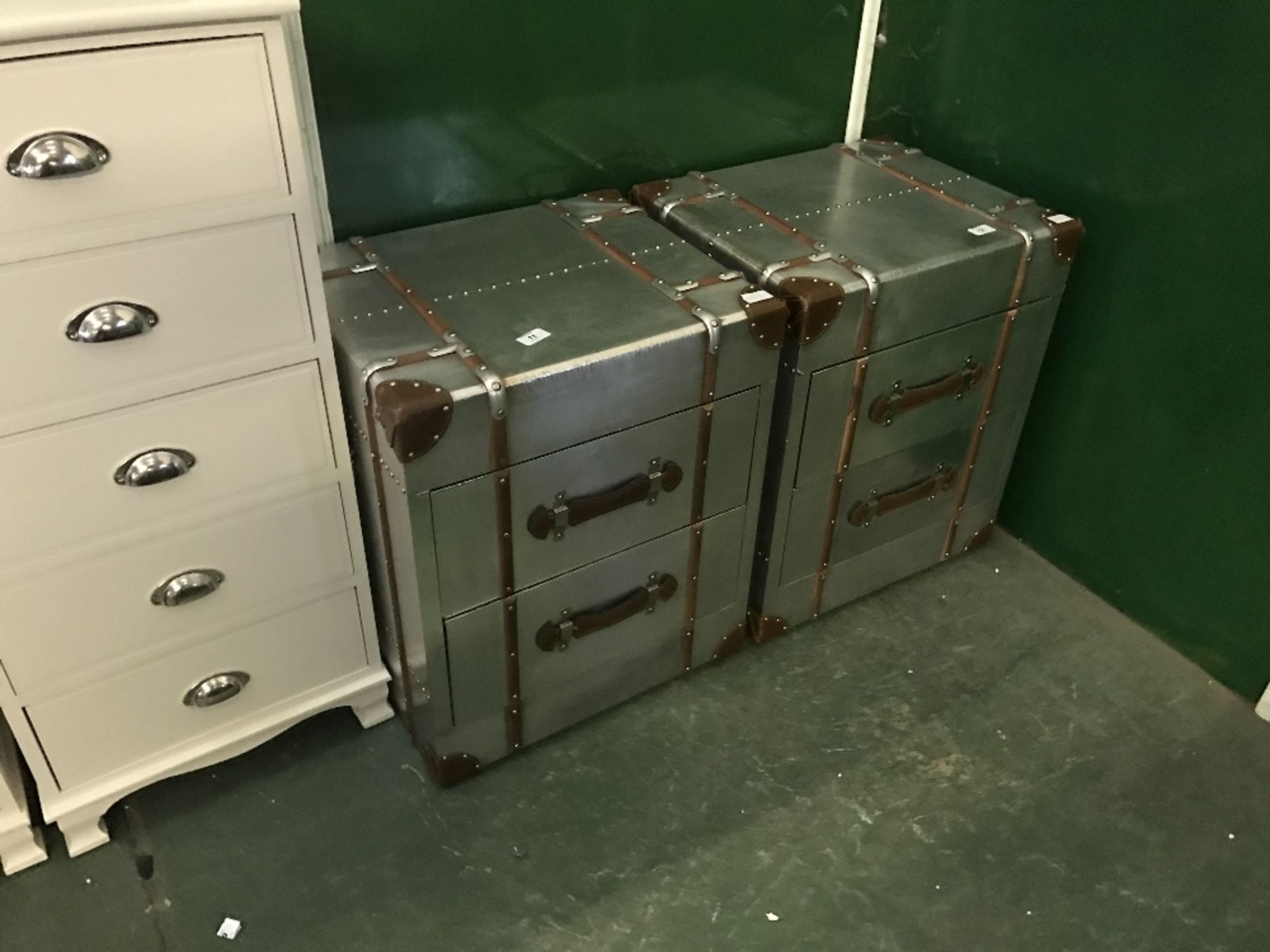 ALUMINIUM AND LEATHER 2 DRAWER BEDSIDE