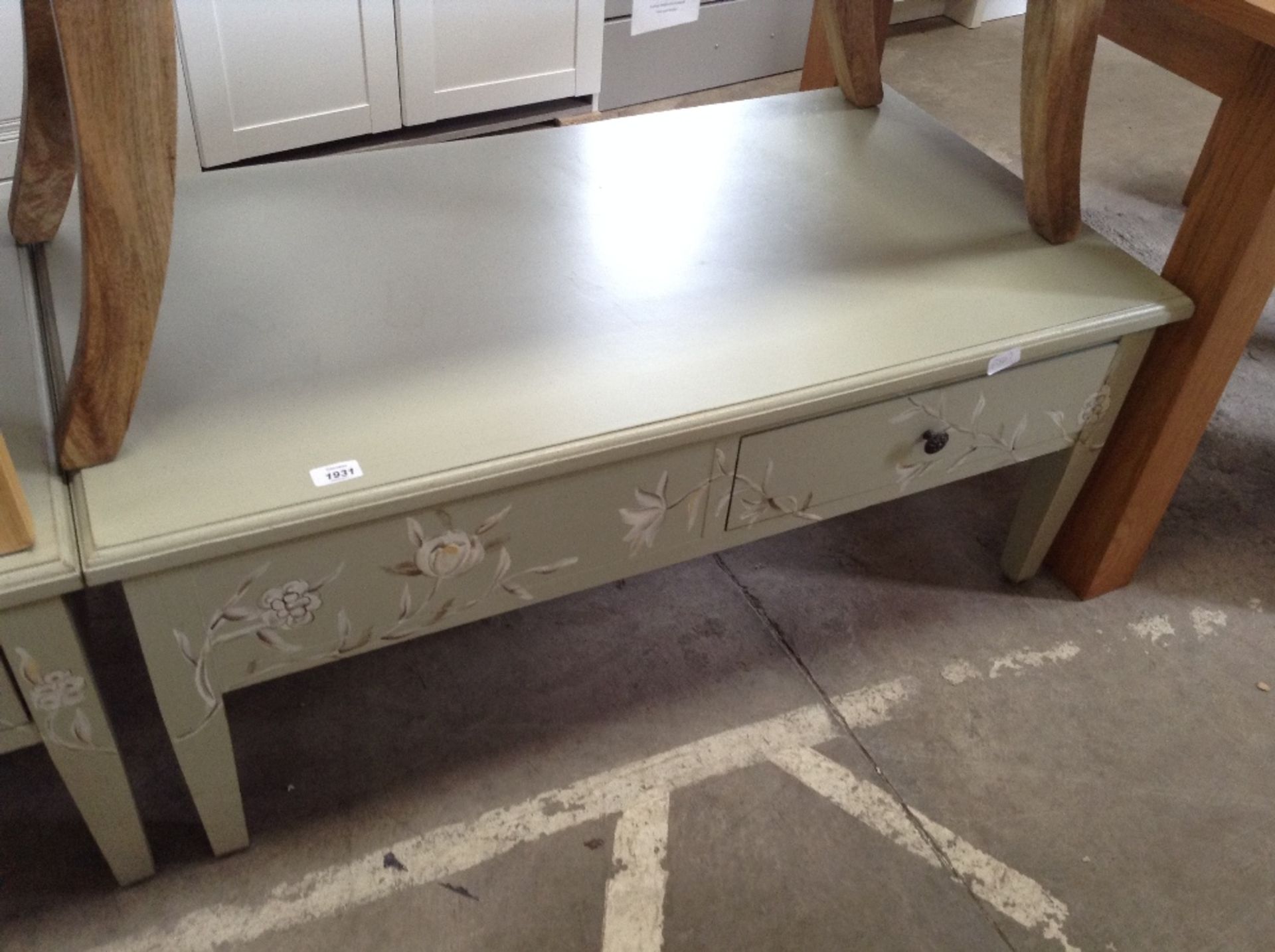 PAINTED LIME GREEN FLORAL PAINTED COFFEE TABLE