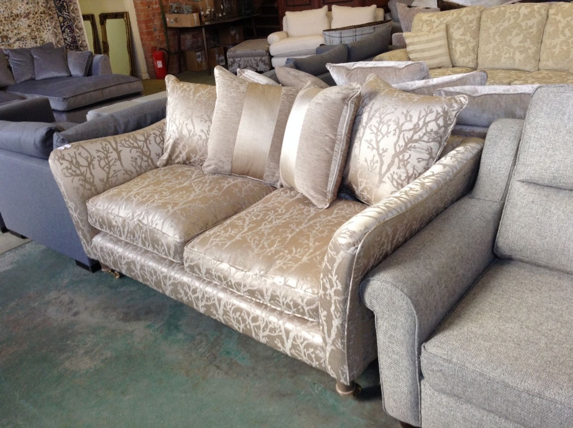 GOLDEN FLORAL PATTERNED 3 SEATER SOFA