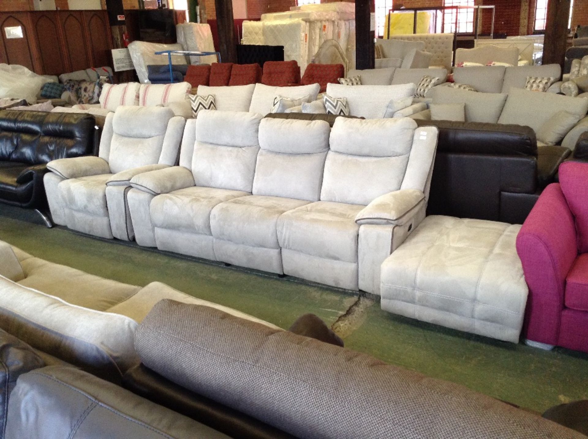 GREY ELECTRIC RECLINING 3 SEATER SOFA, CHAIR AND F