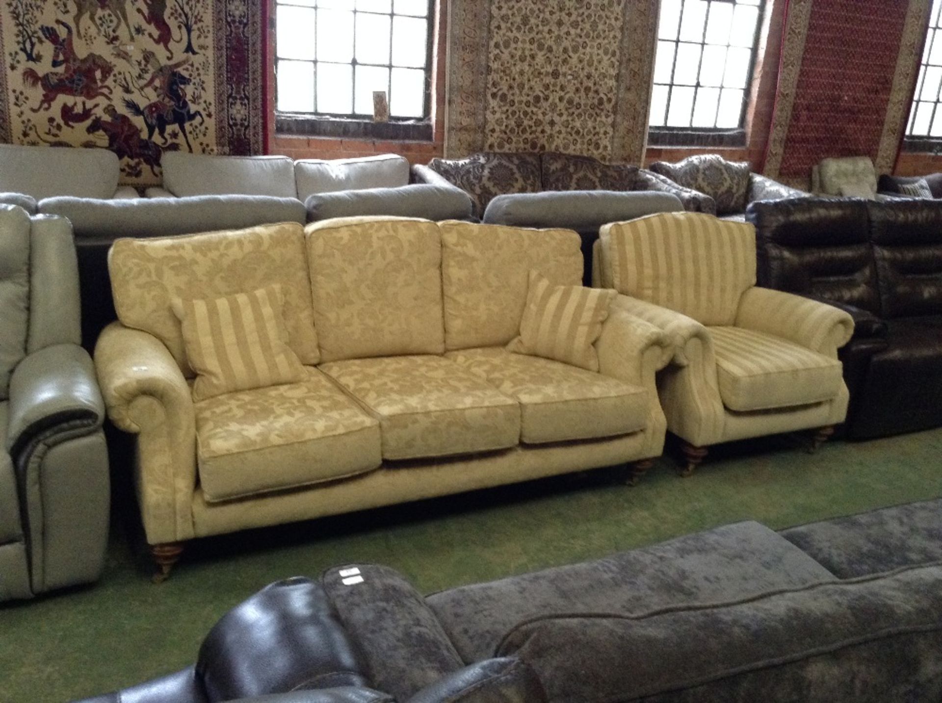 YELLOW FLORAL PATTERNED HIGH BACK 3 SEATER SOFA AN