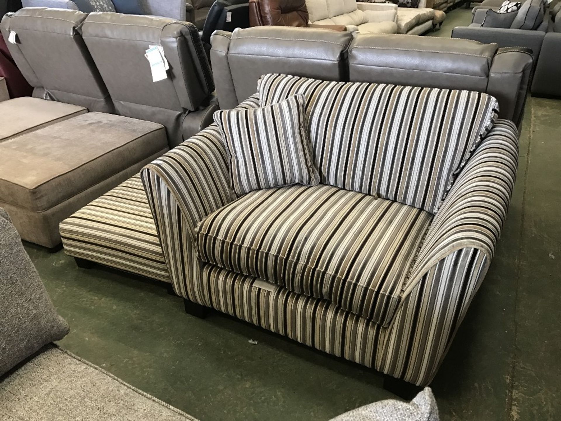 MULTI-COLOURED STRIPED SNUG CHAIR & FOOTSTOOL