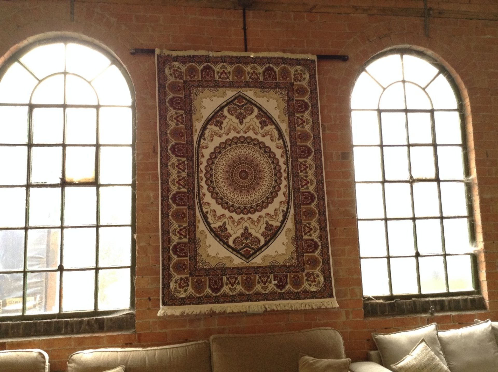 IVORY GROUND UNIQUE SILK RUG WITH SHARBAS MEDALLIO