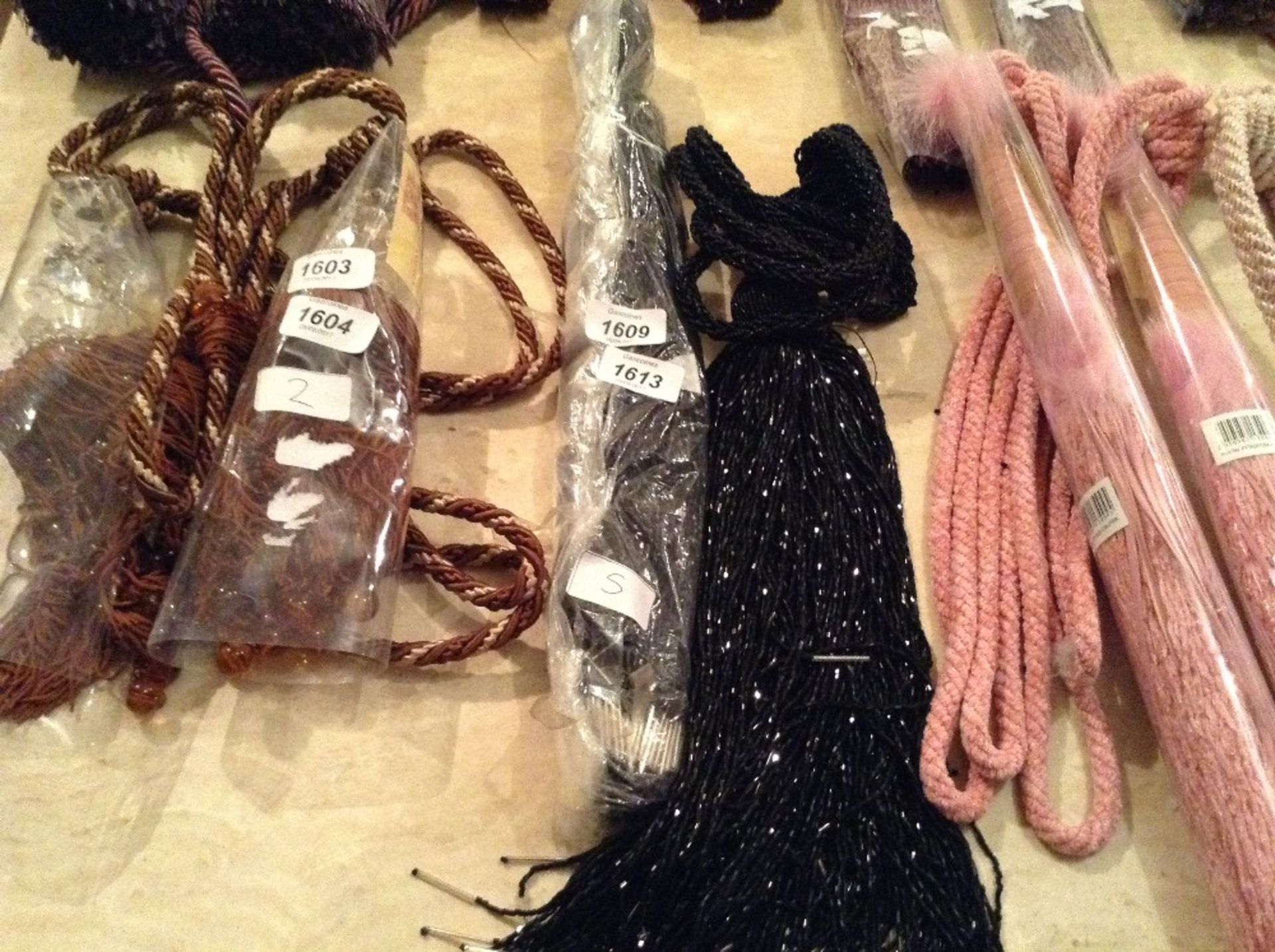 PAIR OF BLACK CURTAIN TIES (5)