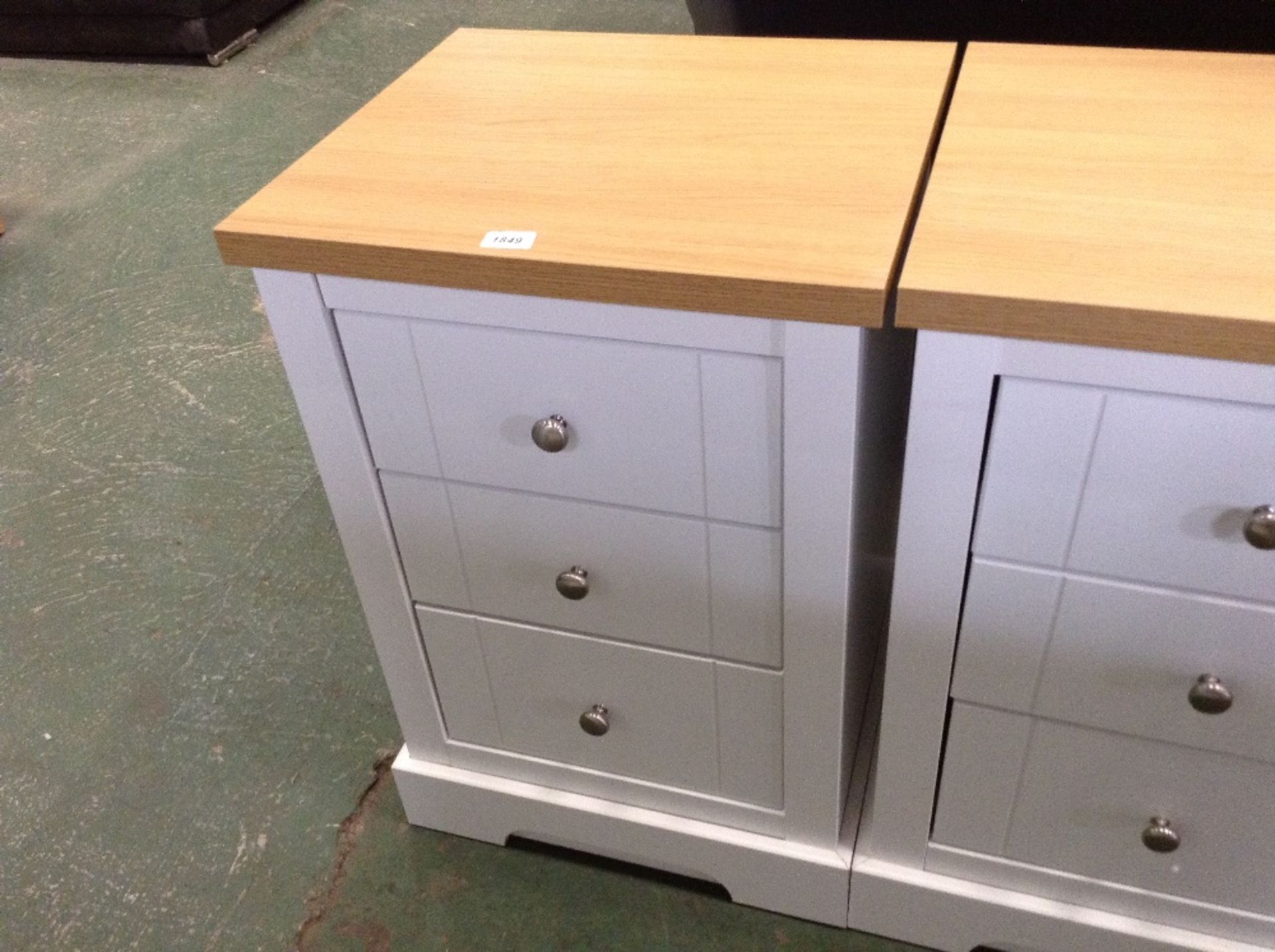 WHITE AND OAK 3 DRAWER BEDSIDE (return)