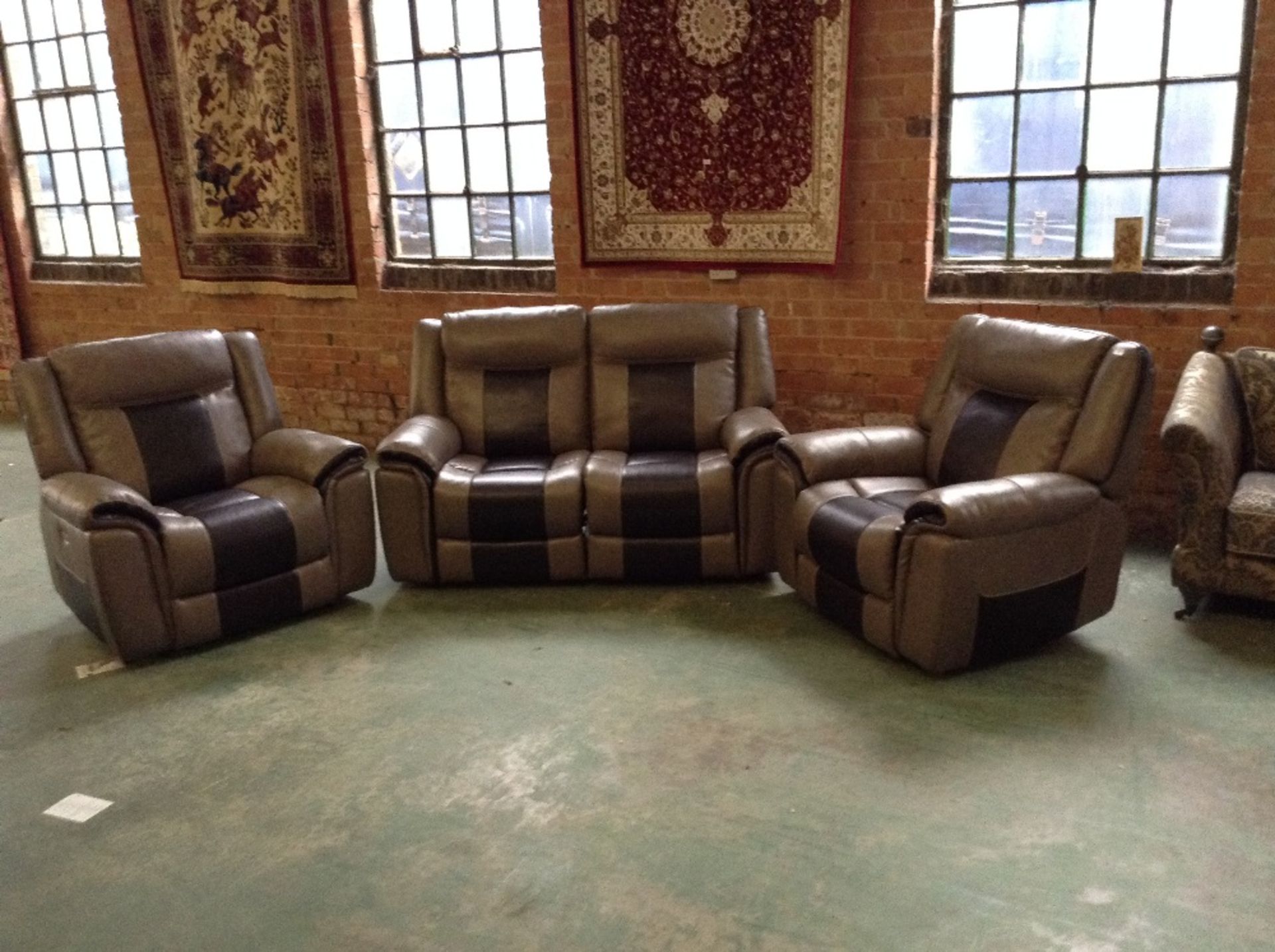 GREY AND BROWN ENDURANCE LEATHER MANUAL RECLINING