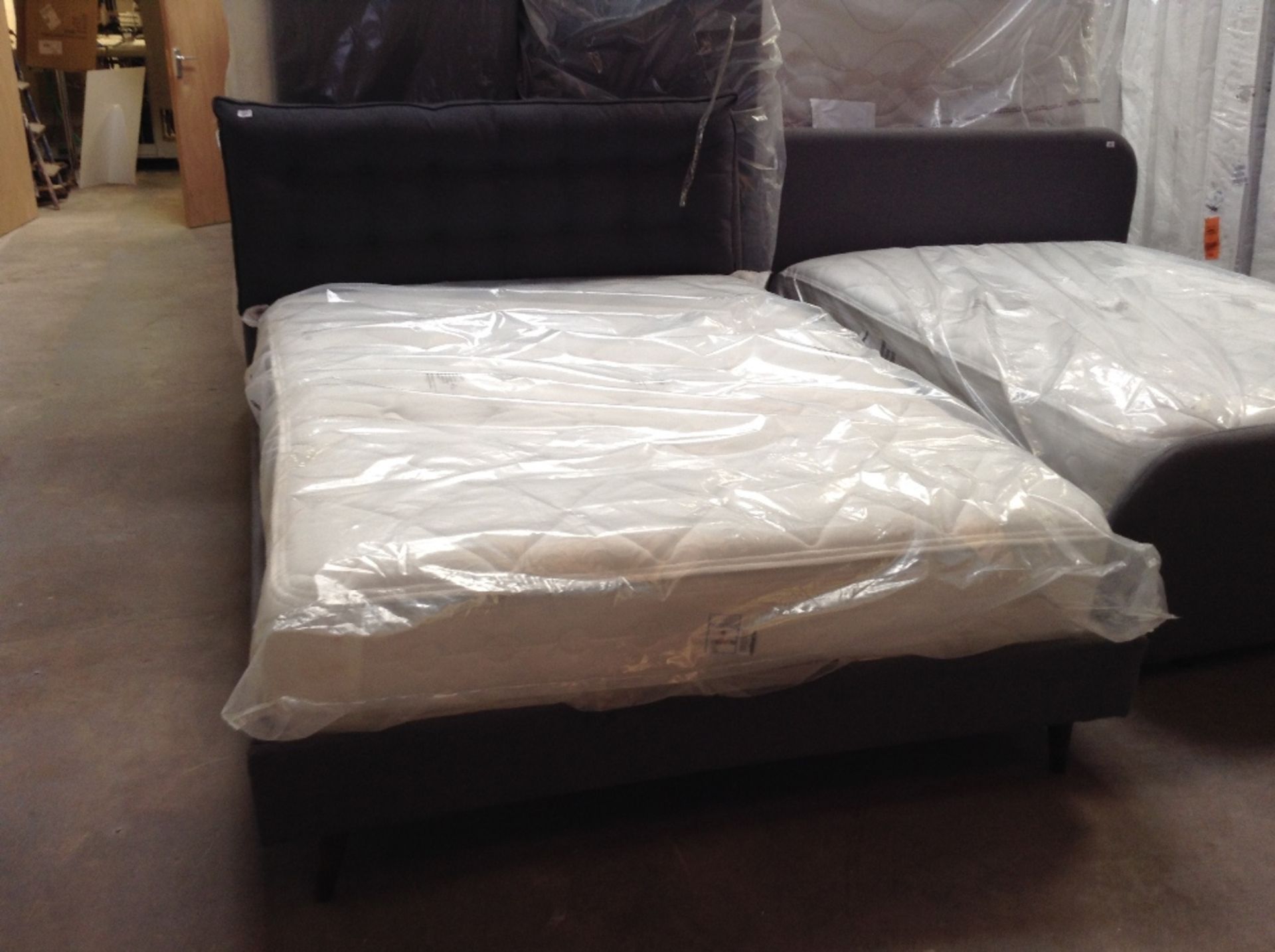 GREY UPHOLSTERED KING SIZE BEDFRAME