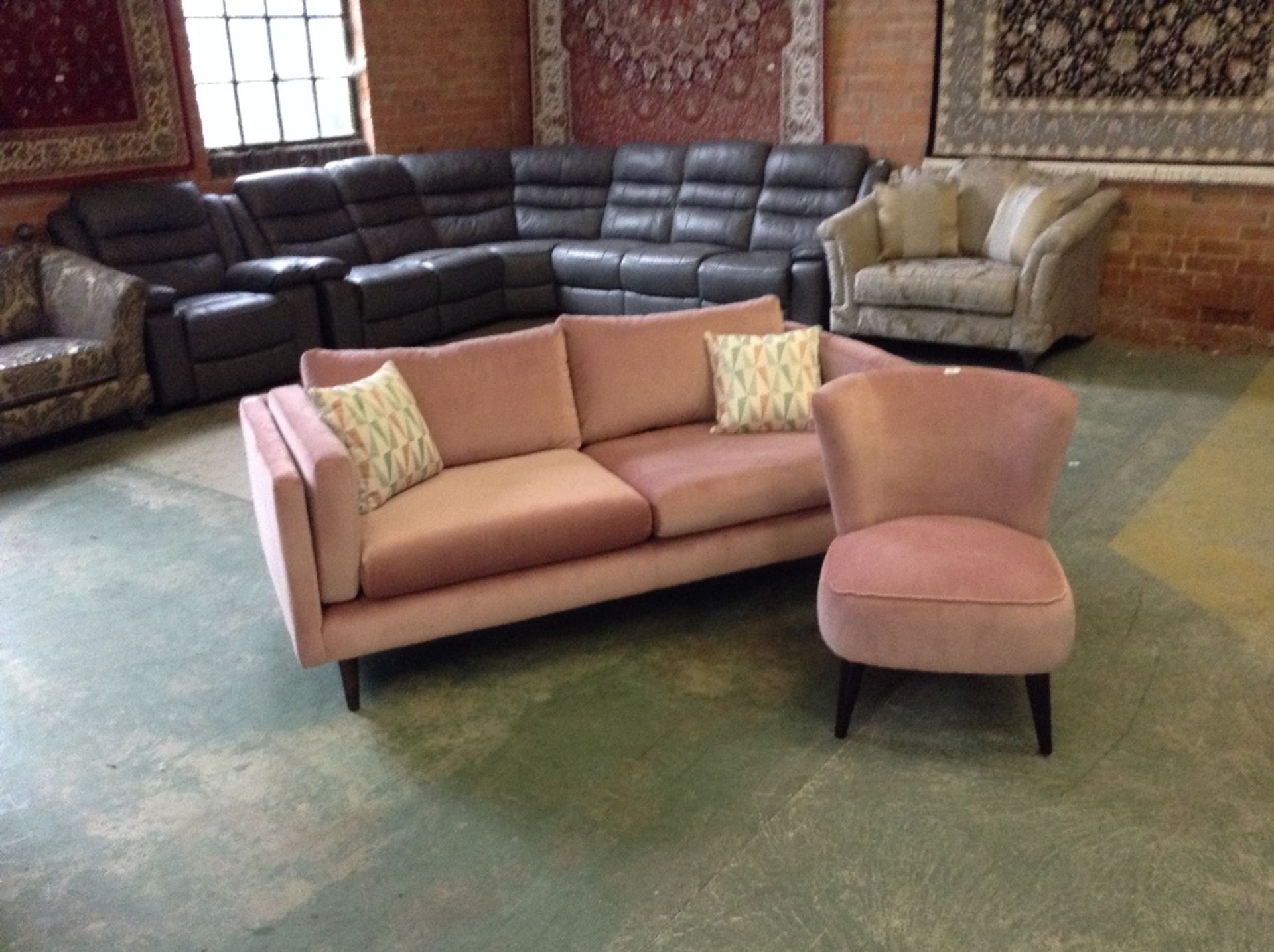 PINK 3 SEATER SOFA AND CHAIR