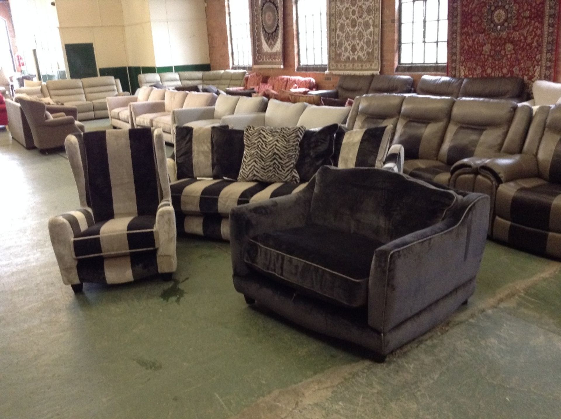 DARK GREY AND LIGHT GREY STRIPED 3 SEATER SOFA, SN