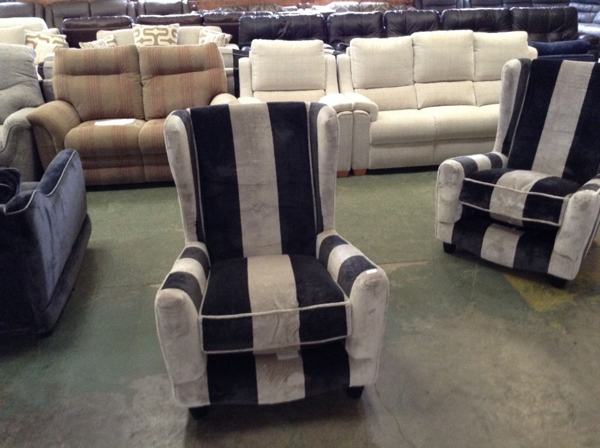 DARK GREY AND LIGHT GREY STRIPED WING CHAIR (2)