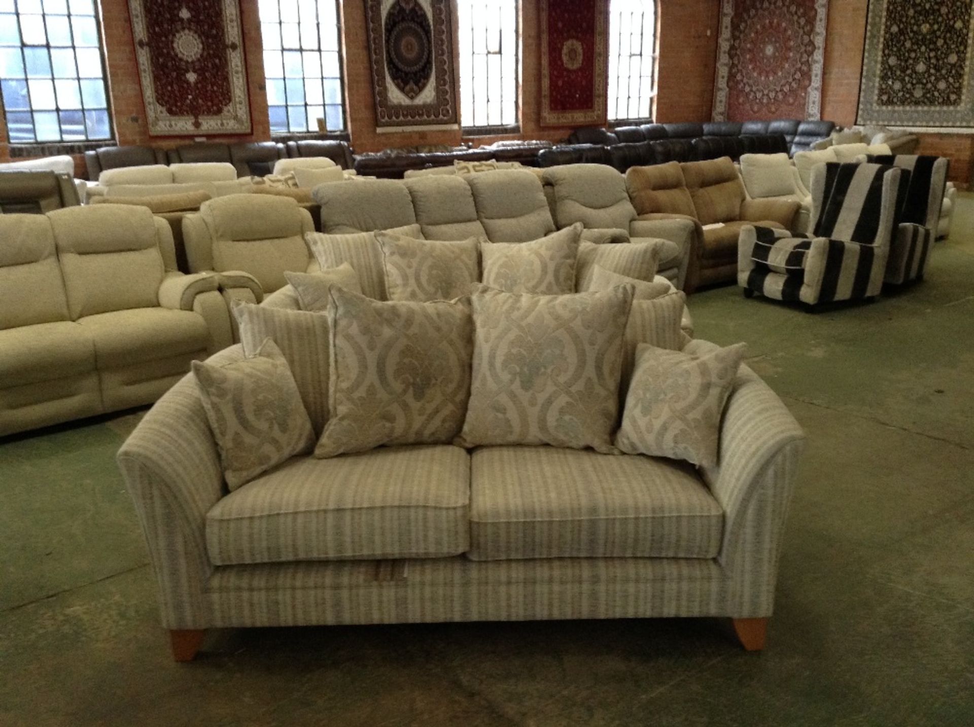 NATURAL FLORAL PATTERNED 2 SEATER SOFA AND STRIPED 3 SEATER SOFA (slightly damaged) (TR000886 WO0232