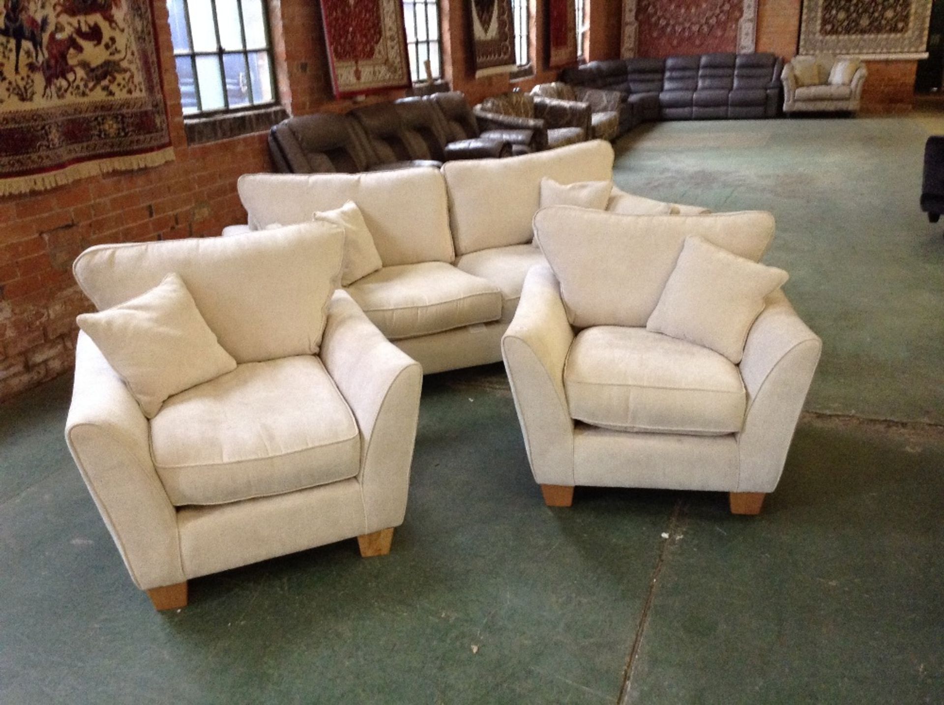 NATURAL 3 SEATER SOFA AND 2 CHAIRS