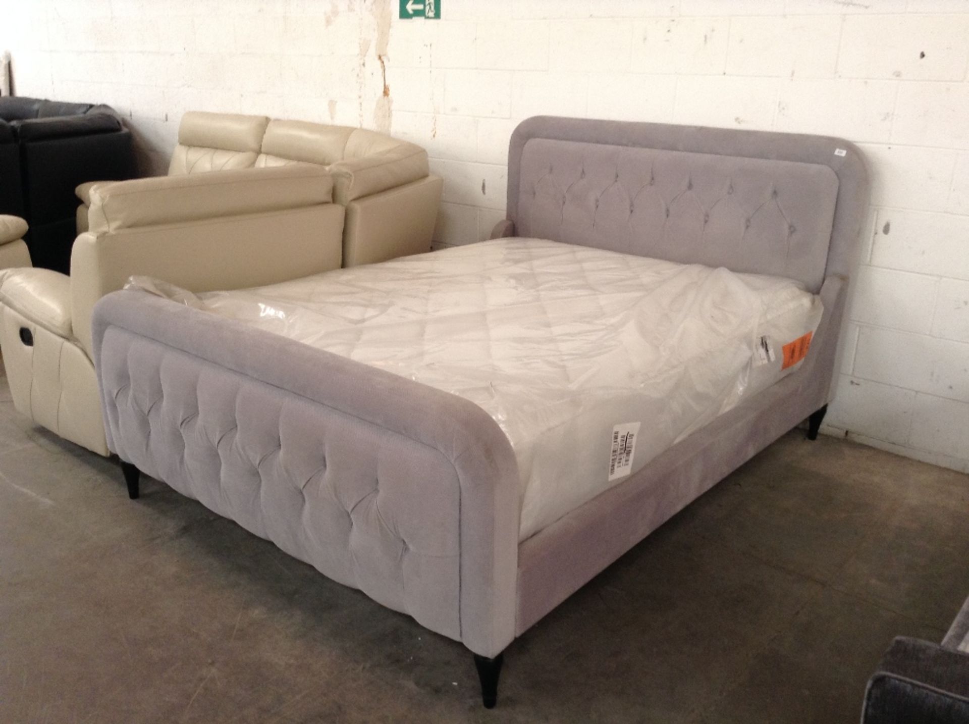 GREY UPHOLSTERED KING SIZE BEDFRAME