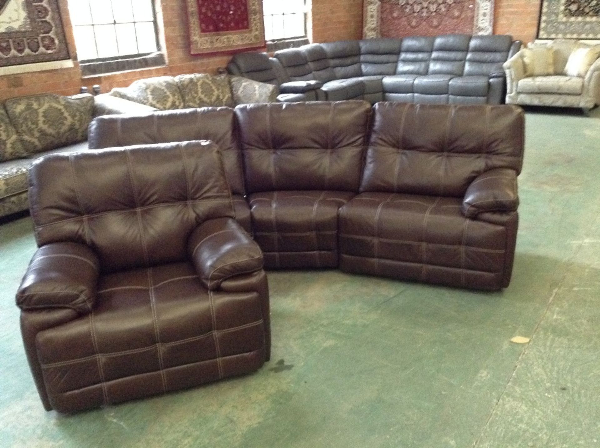 BROWN LEATHER WITH WHITE STITCH ELECTRIC RECLINING