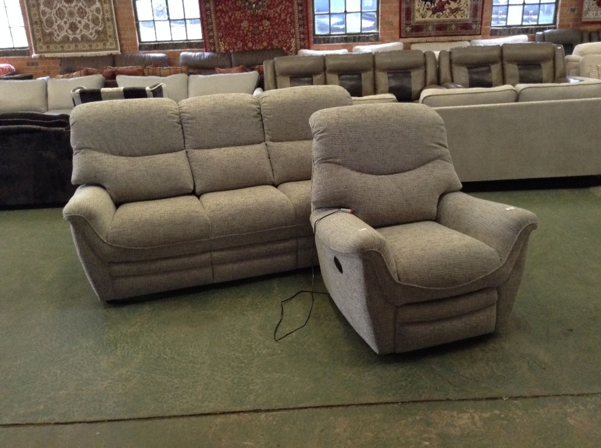 GREY 3 SEATER SOFA AND ELECTRIC RECLINING CHAIR (T