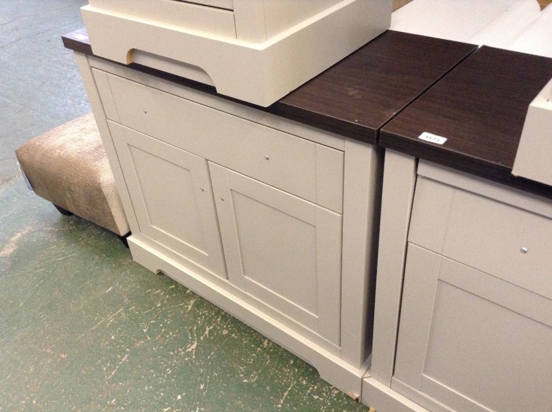 SOFT GREY AND WALNUT 2 DOOR SIDEBOARD (return)