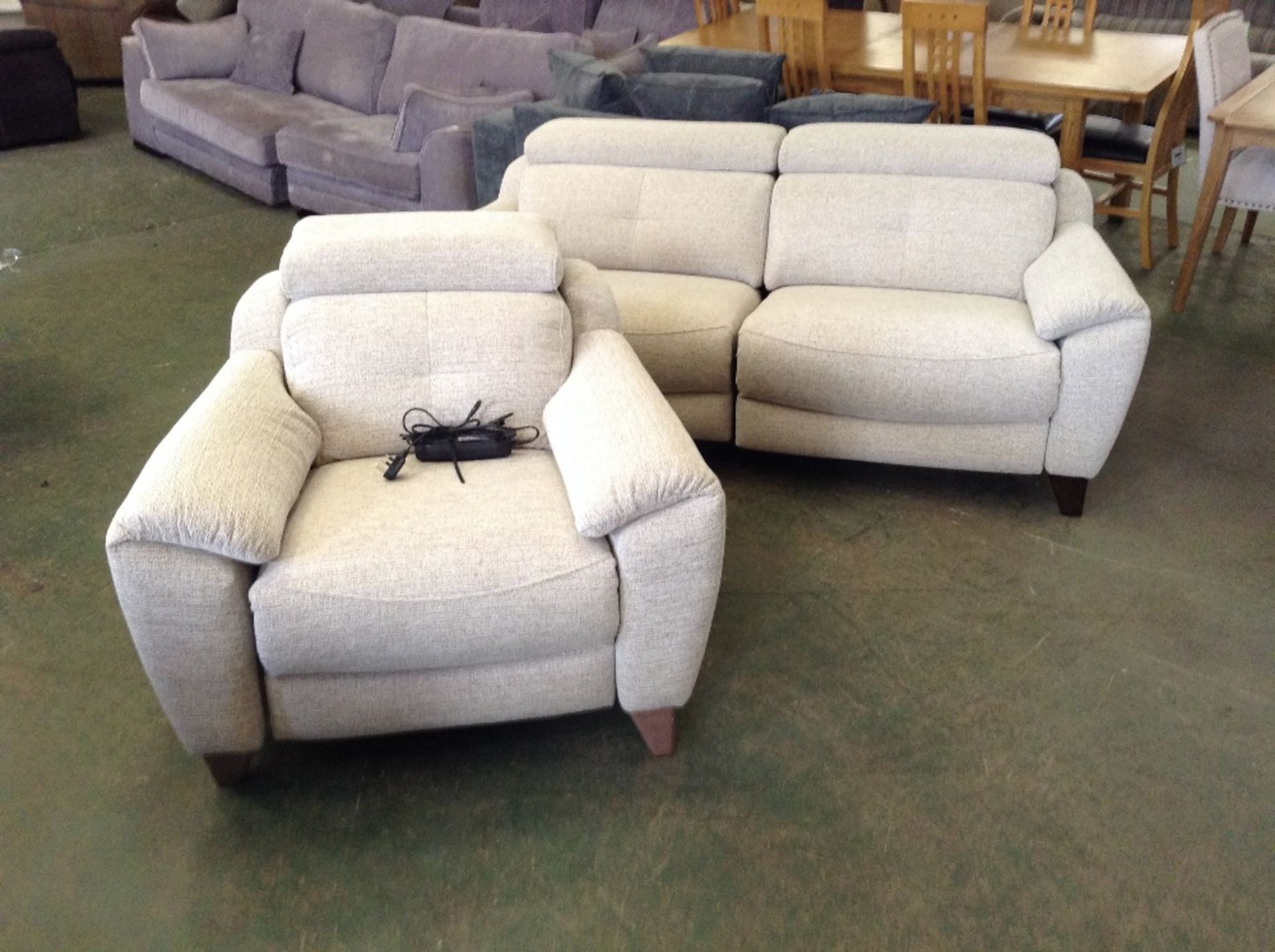 NATURAL ELECTRIC RECLINING 3 SEATER SOFA AND CHAIR