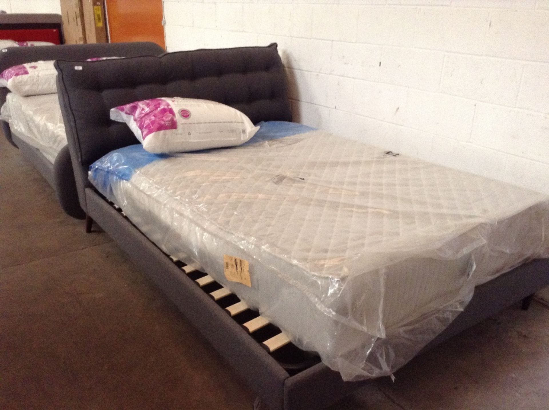 GREY UPHOLSTERED KING SIZE BEDFRAME