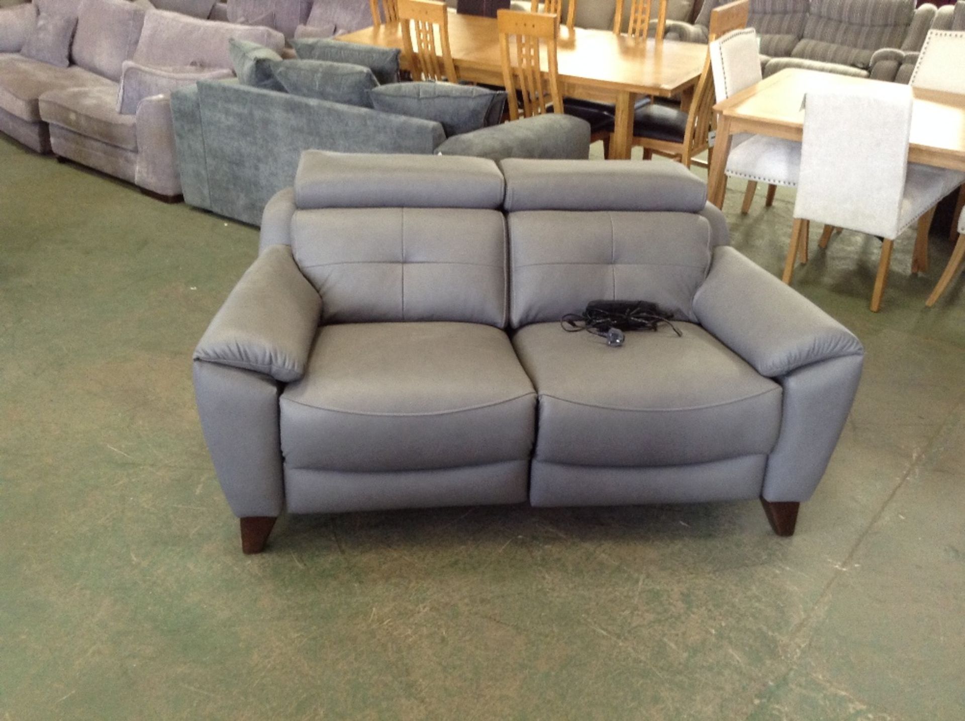 GREY LEATHER ELECTRIC RECLINING 2 SEATER SOFA WITH