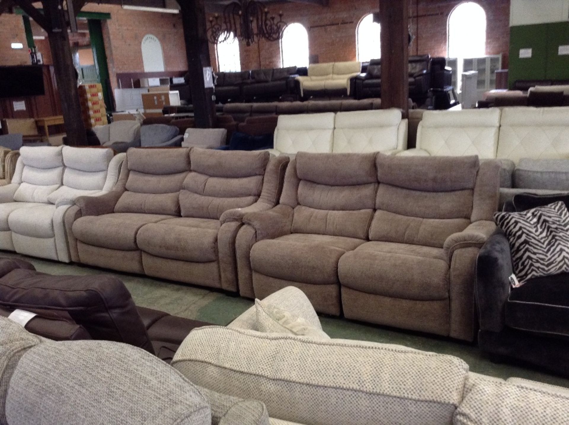 CHOCOLATE HIGH BACK MANUAL RECLINING 3 SEATER SOFA AND FIXED 2.5 SEATER SOFA