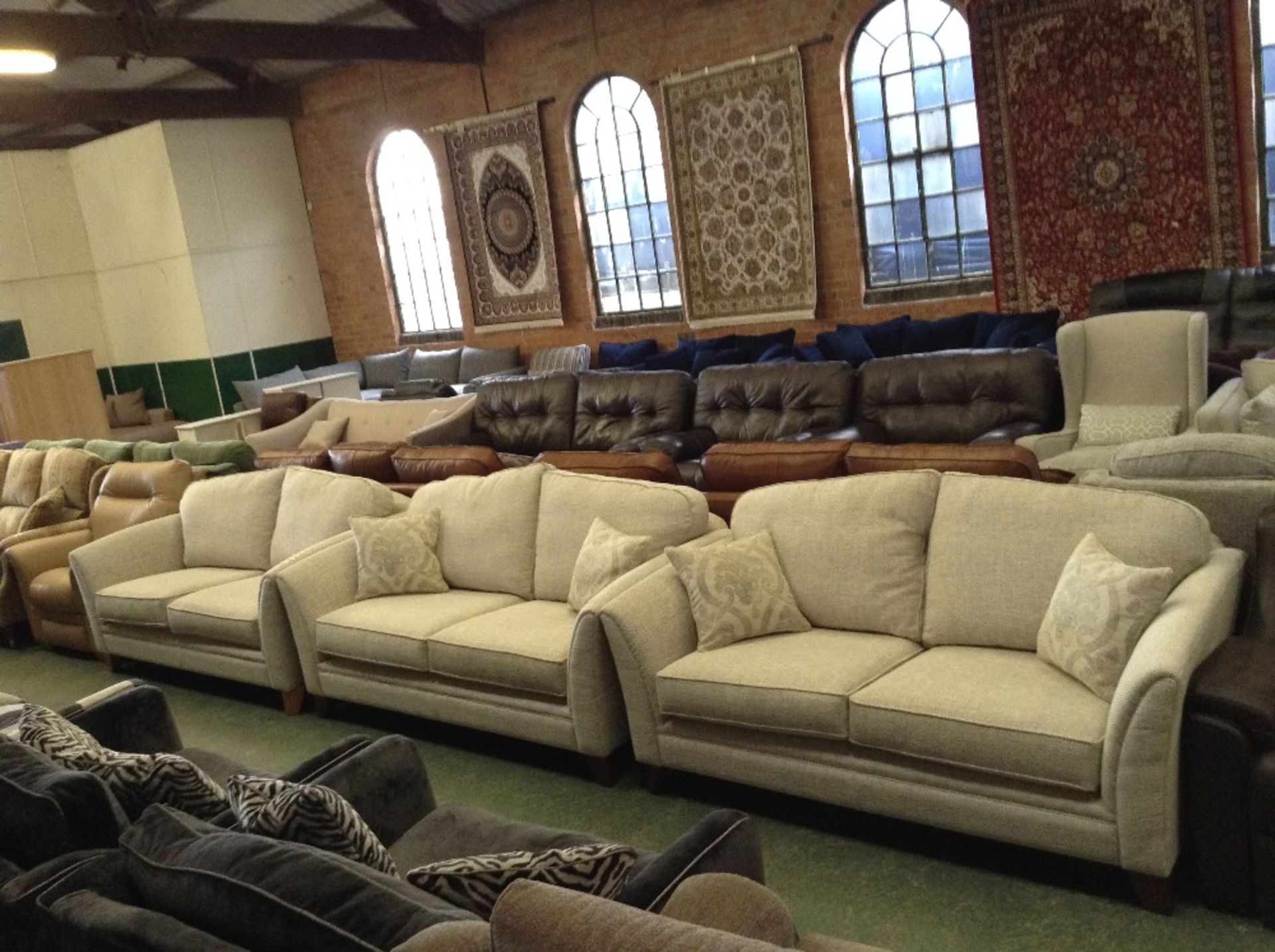 3 x NATURAL PATTERNED 2 SEATER SOFAS (one sofa has