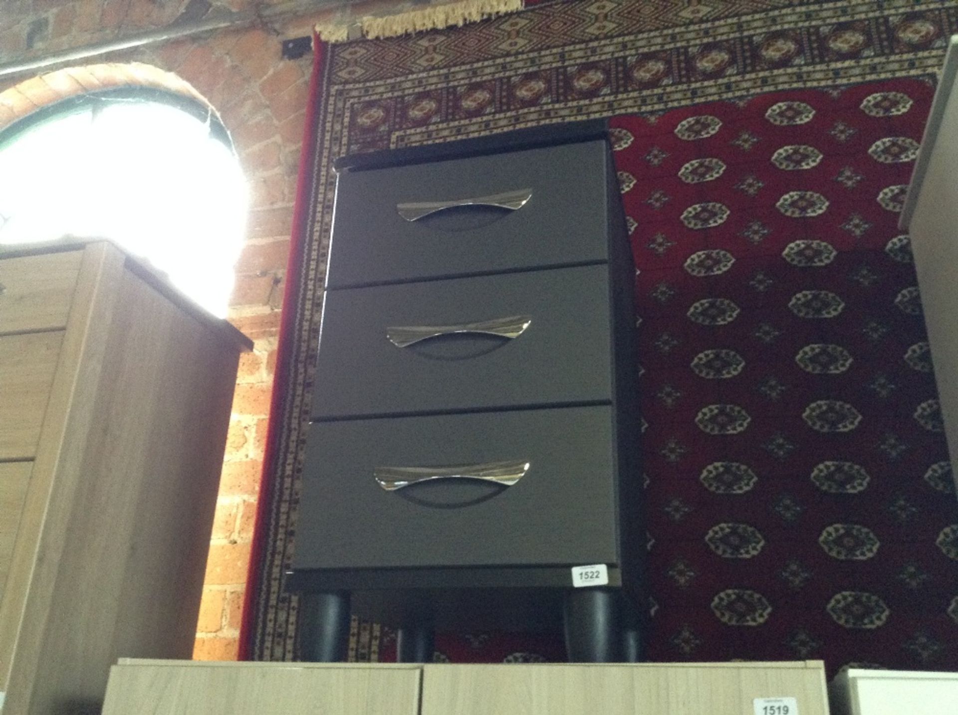 BLACK 3 DRAWER BEDSIDE (return)