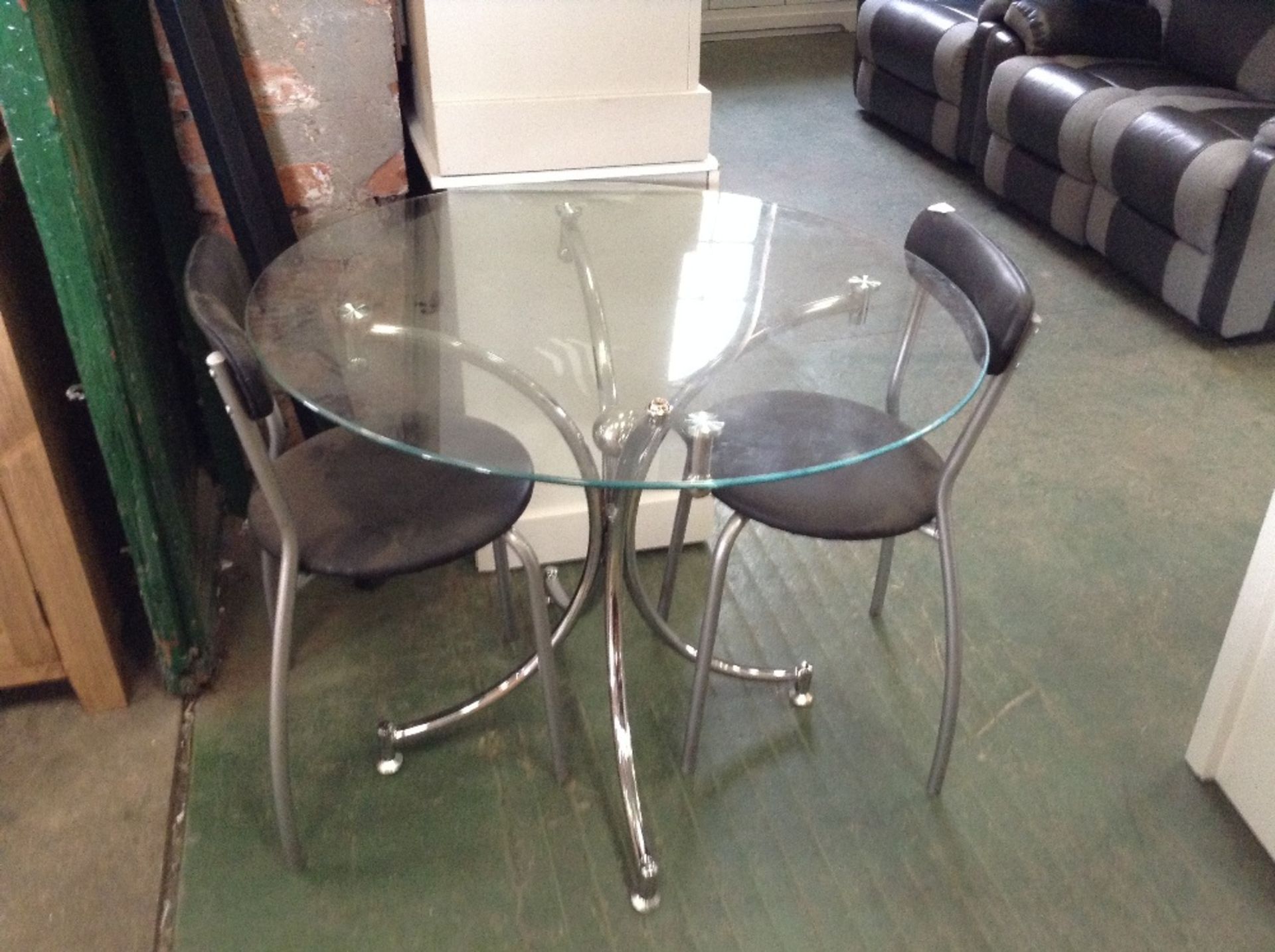 GLASS TABLE AND 2 CHAIRS (return)