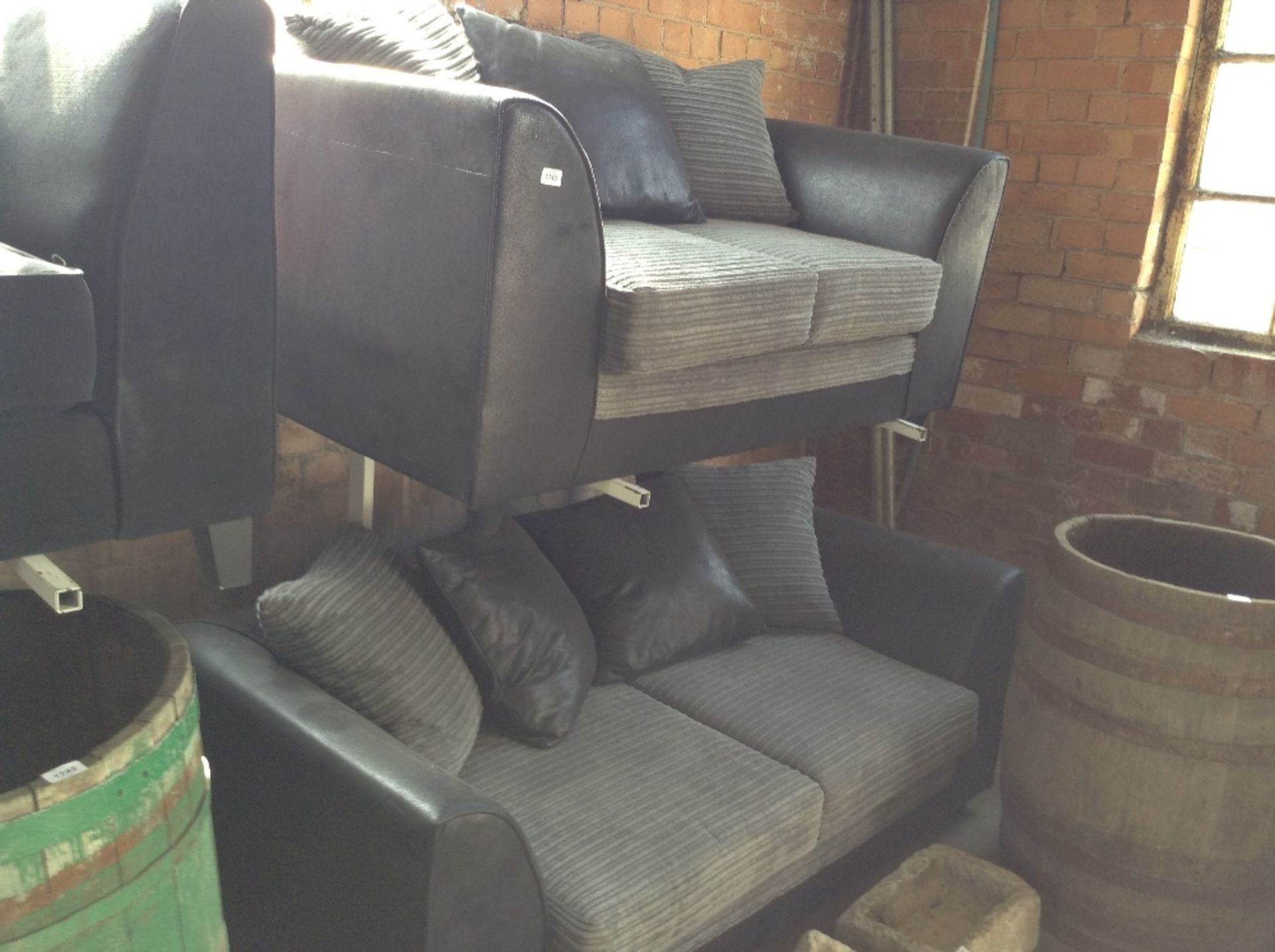 CHARCOAL AND BLACK 3 SEATER SOFA AND 2 SEATER SOFA