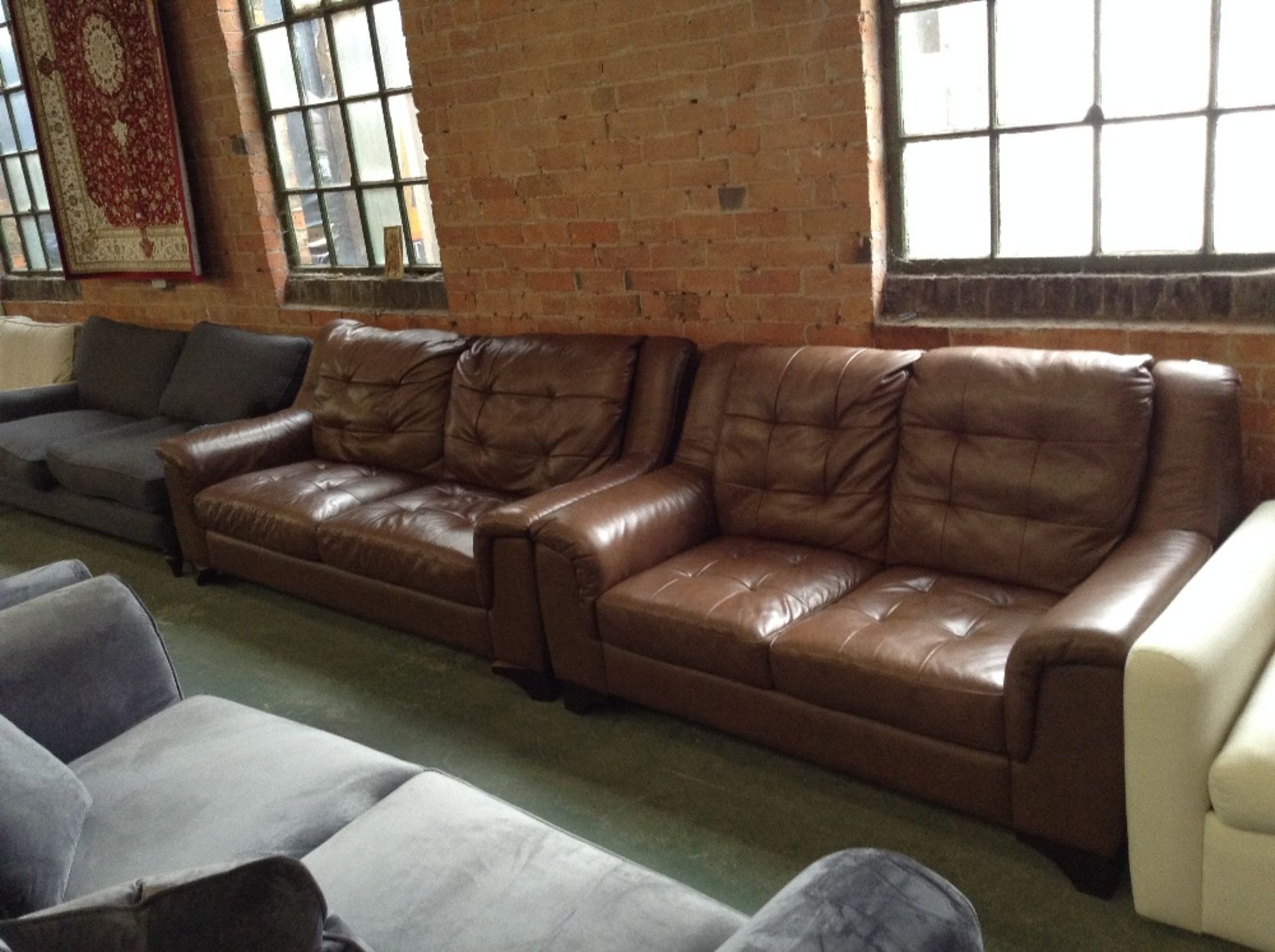 BROWN LEATHER 3 SEATER SOFA AND 2 SEATER SOFA