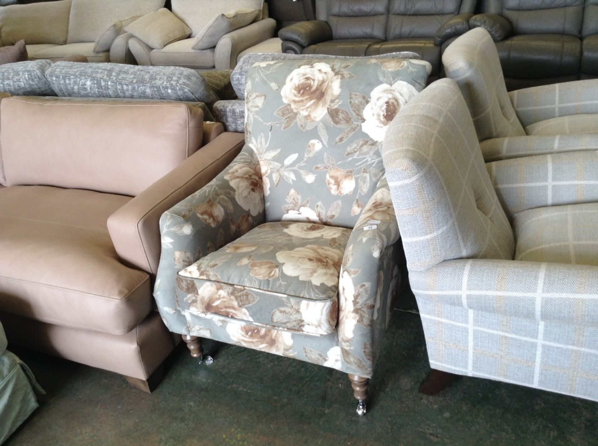 GREEN FLORAL PATTERNED WING CHAIR (TR000932 WO0266