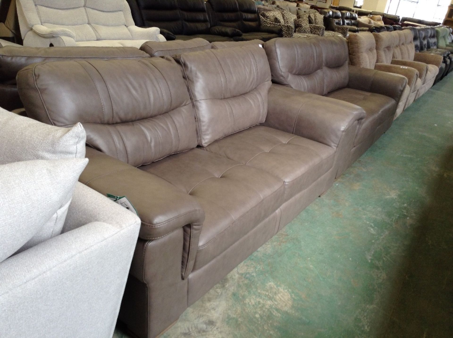 2 x GREY LEATHER 3 SEATER SOFAS (18890-18894)