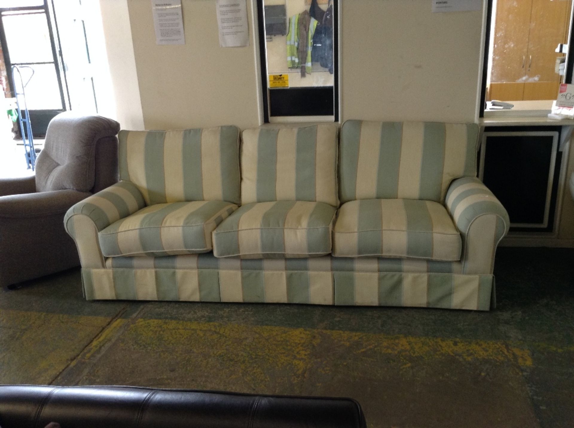 NATURAL AND GREEN STRIPED 3 SEATER SOFA