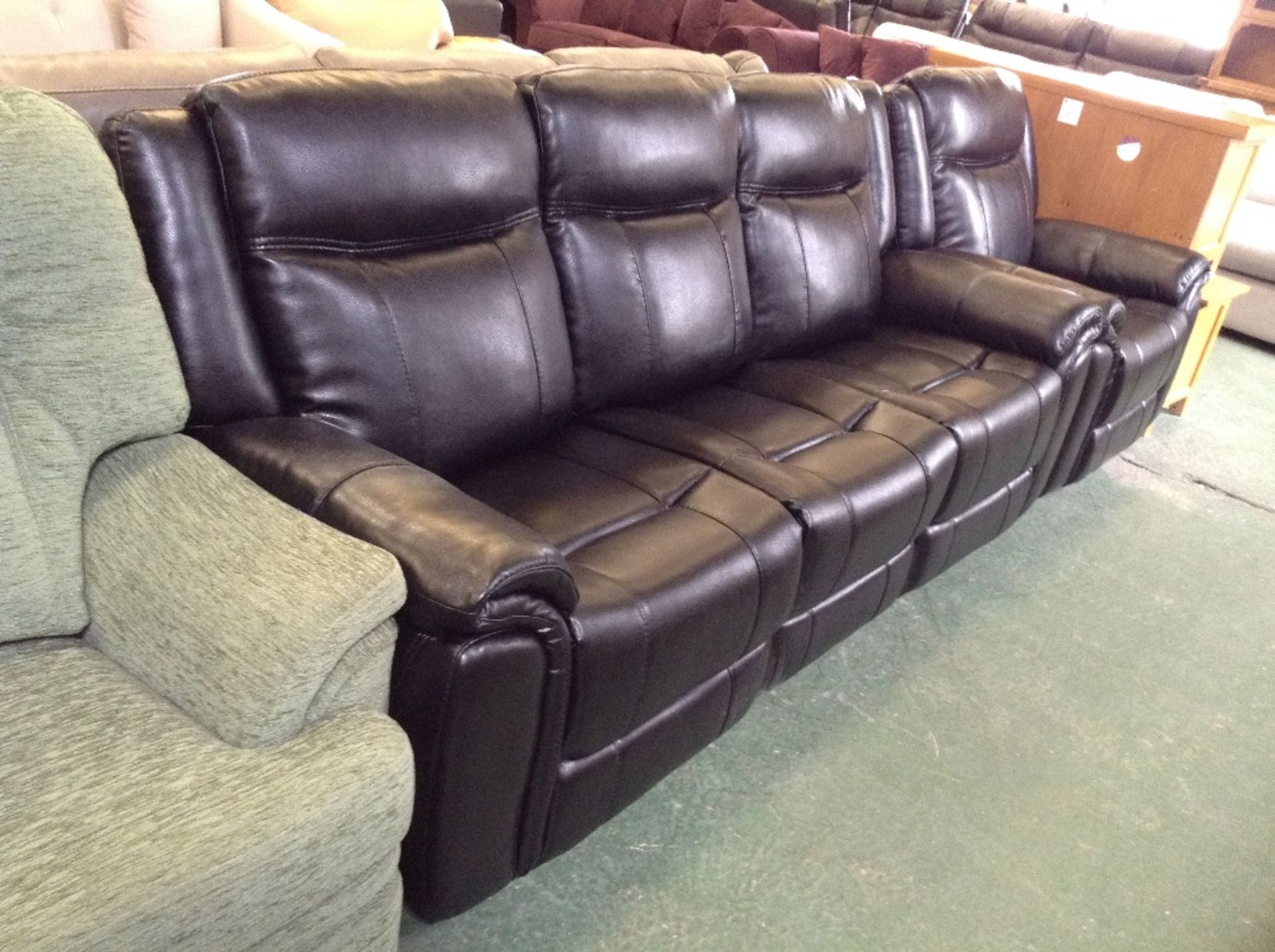 BLACK ENDURANCE LEATHER MANUAL RECLINING 3 SEATER