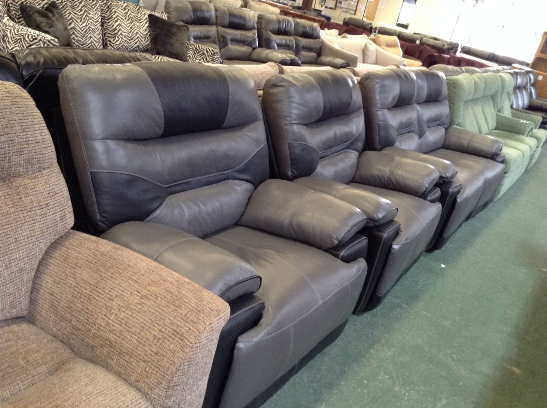 GREY AND BLACK LEATHER MANUAL RECLINING 2 SEATER S