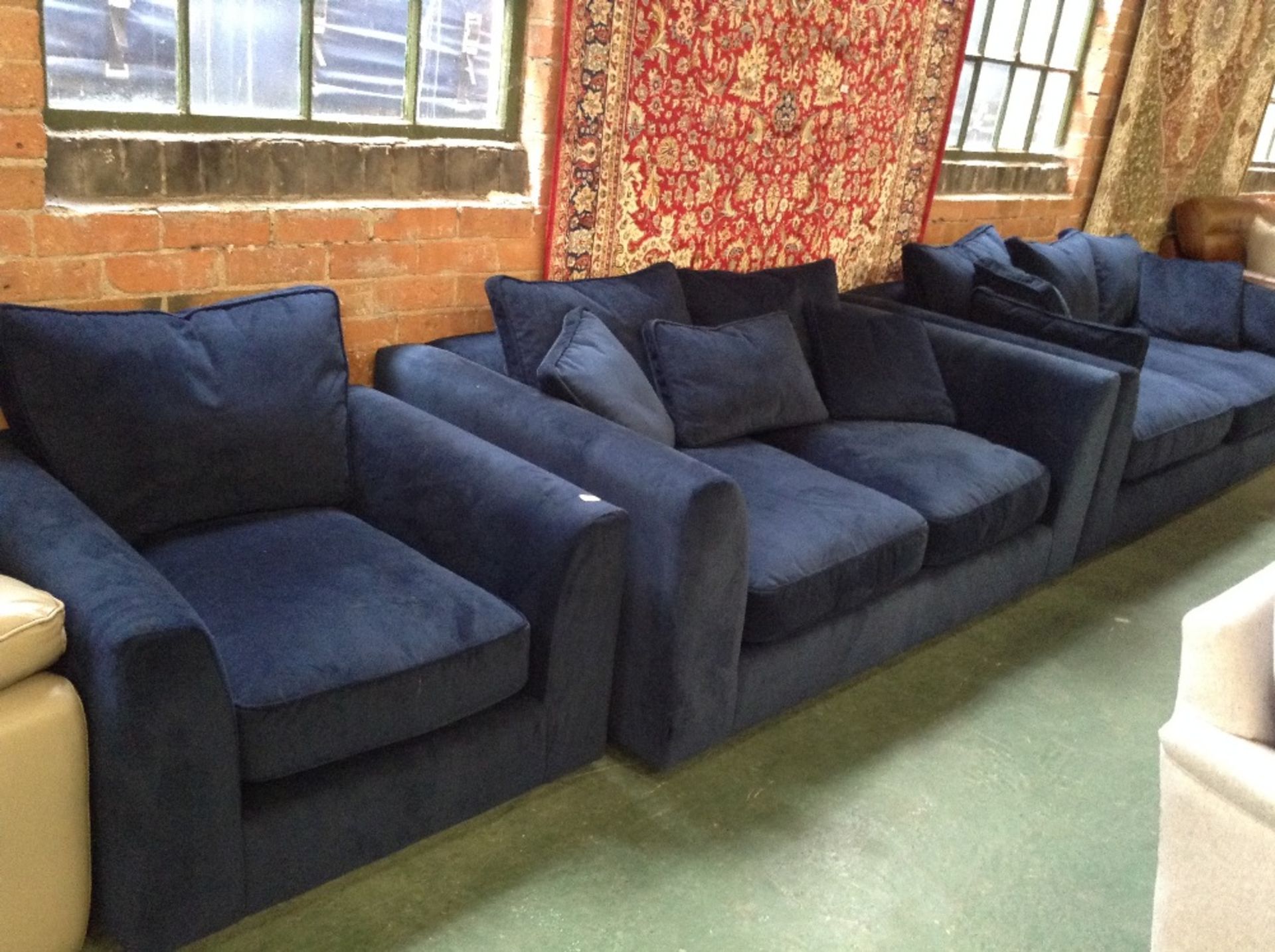 BLUE VELVET 3 SEATER SOFA, 2 SEATER SOFA AND CHAIR