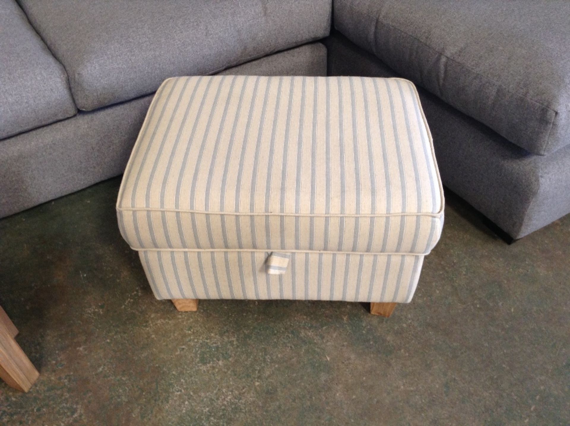 NATURAL AND BLUE STRIPED STORAGE FOOTSTOOL